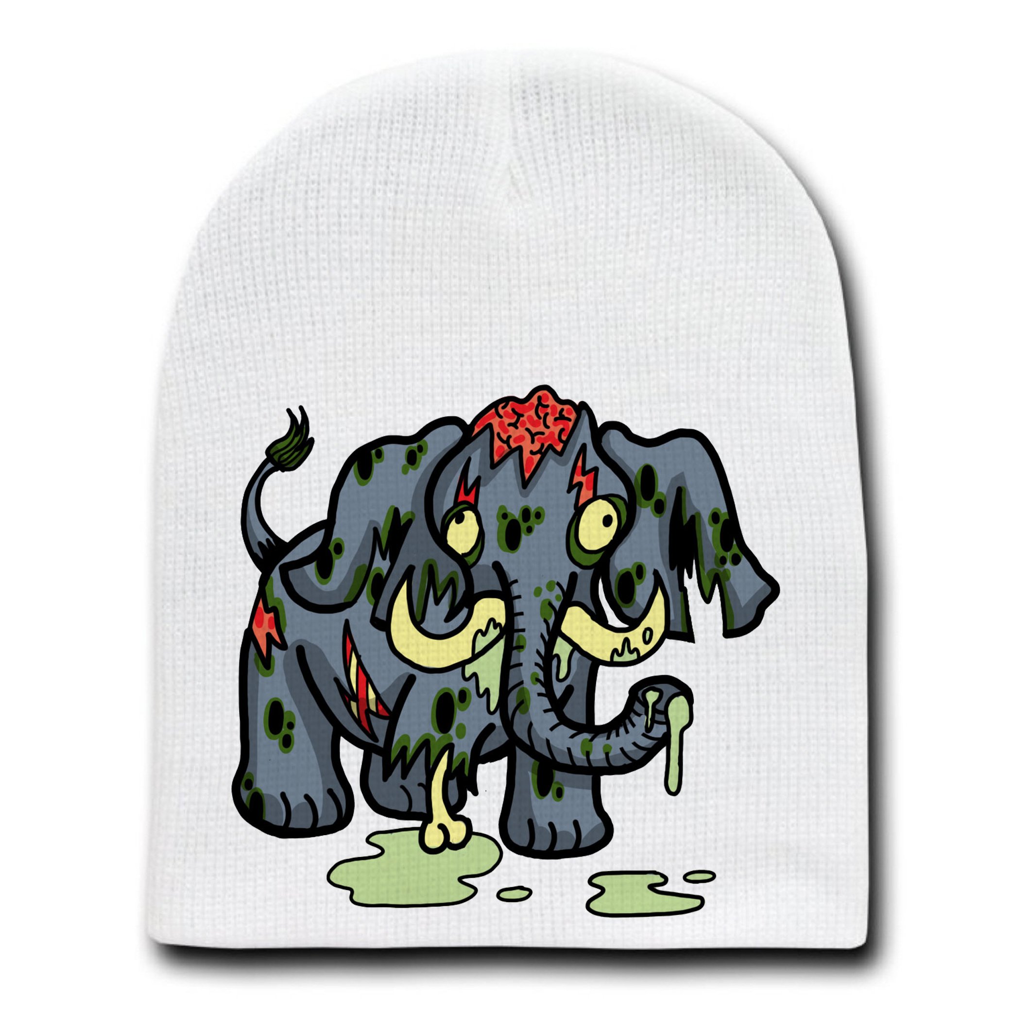 Zombie Elephant Funny Animal Zombie Cartoon White Beanie Skull Cap Hat - Cute Halloween Costume Accessory for Cosplay & Christmas Gifts