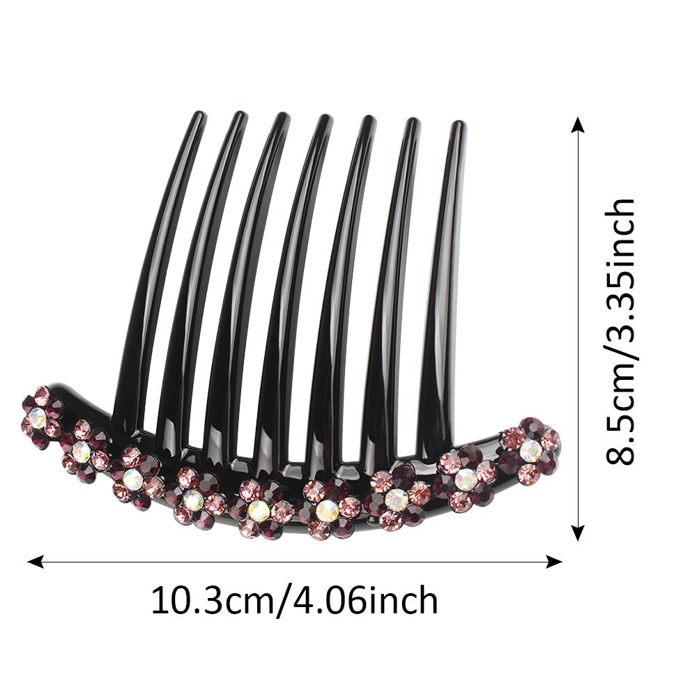 4PCS Rhinestone Hair Combs - Non-Slip Plastic Teeth Side Combs for Women & Girls | Comfortable Hair Clips & Pins for Weddings, Parties & Daily Styling