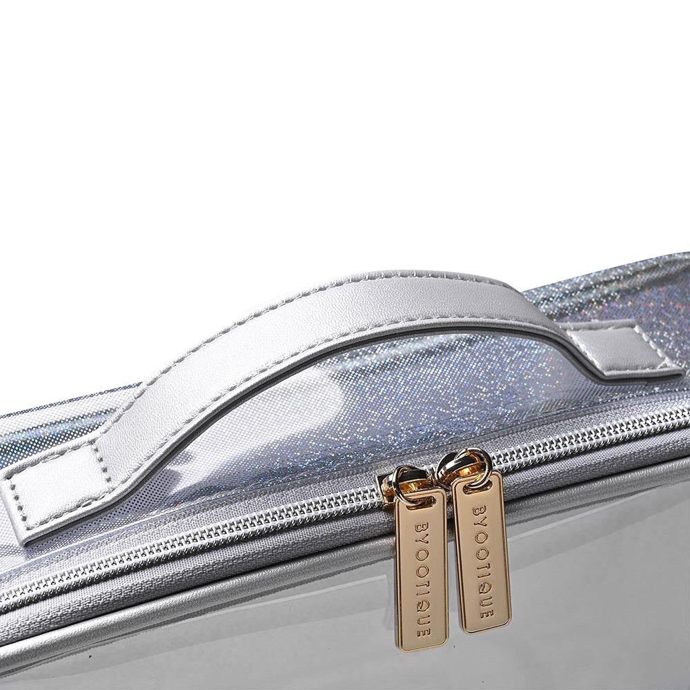 TheLAShop Glitter Clear Makeup Bag Set (2 Pack) - Waterproof Cosmetic Organizer for Travel, Gym & Daily Essentials Storage