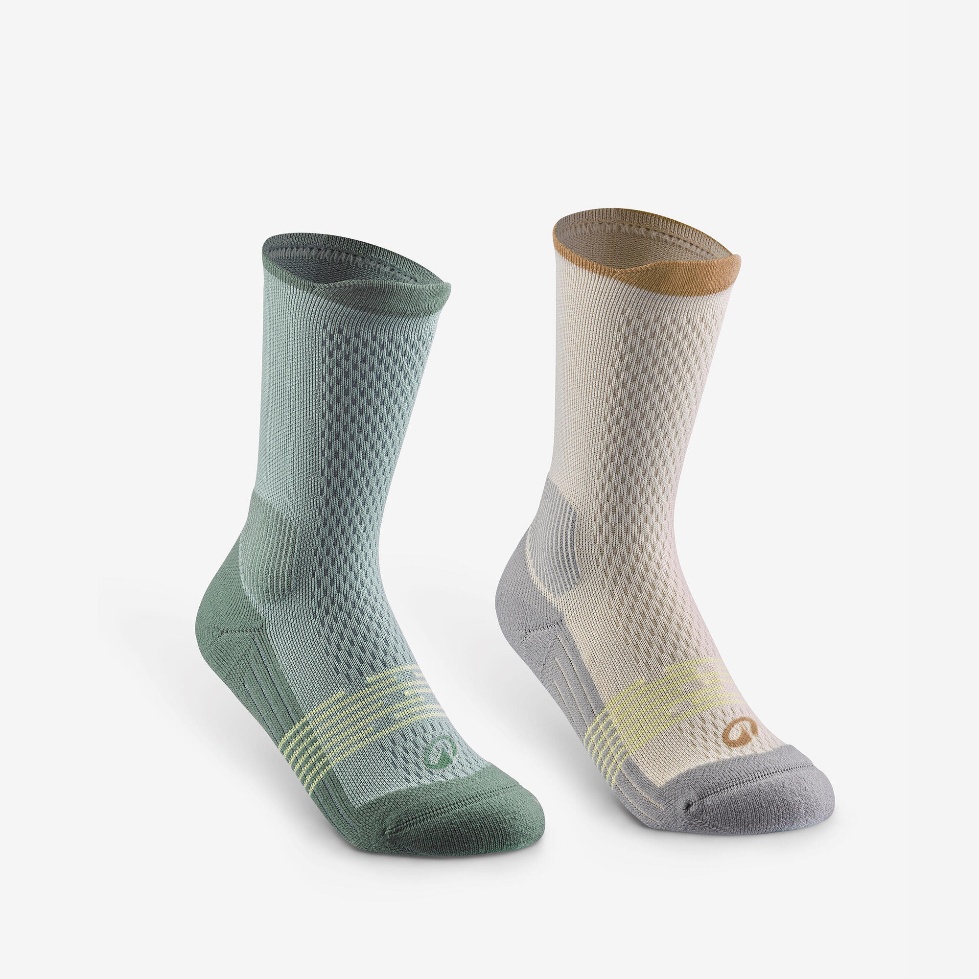 Quechua Kids' Hike 500 Crew Hiking Socks 2 Pack - Moisture-Wicking & Breathable for Outdoor Adventures, Camping & Trail Running