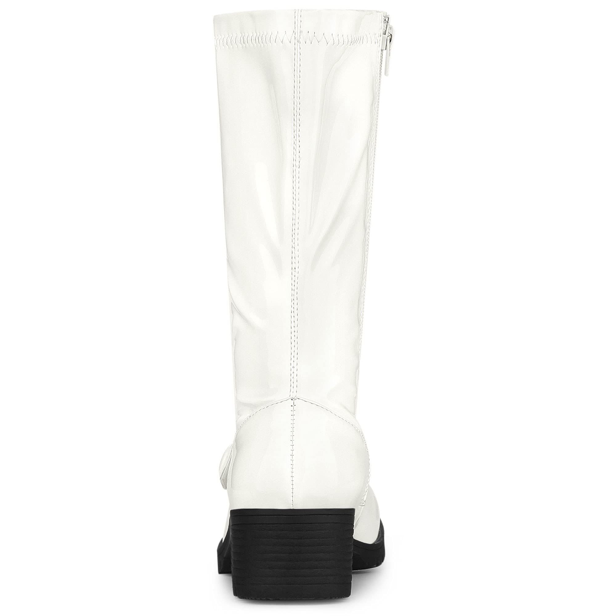 Allegra K Women's Mid Calf Boots - Chunky Heel Patent Leather Go Go Boots for Women | Fashionable Knee High Boots for Fall, Winter & Party Wear | Comfortable & Stylish Women's Boots for Work, Date Night & Casual Outfits
