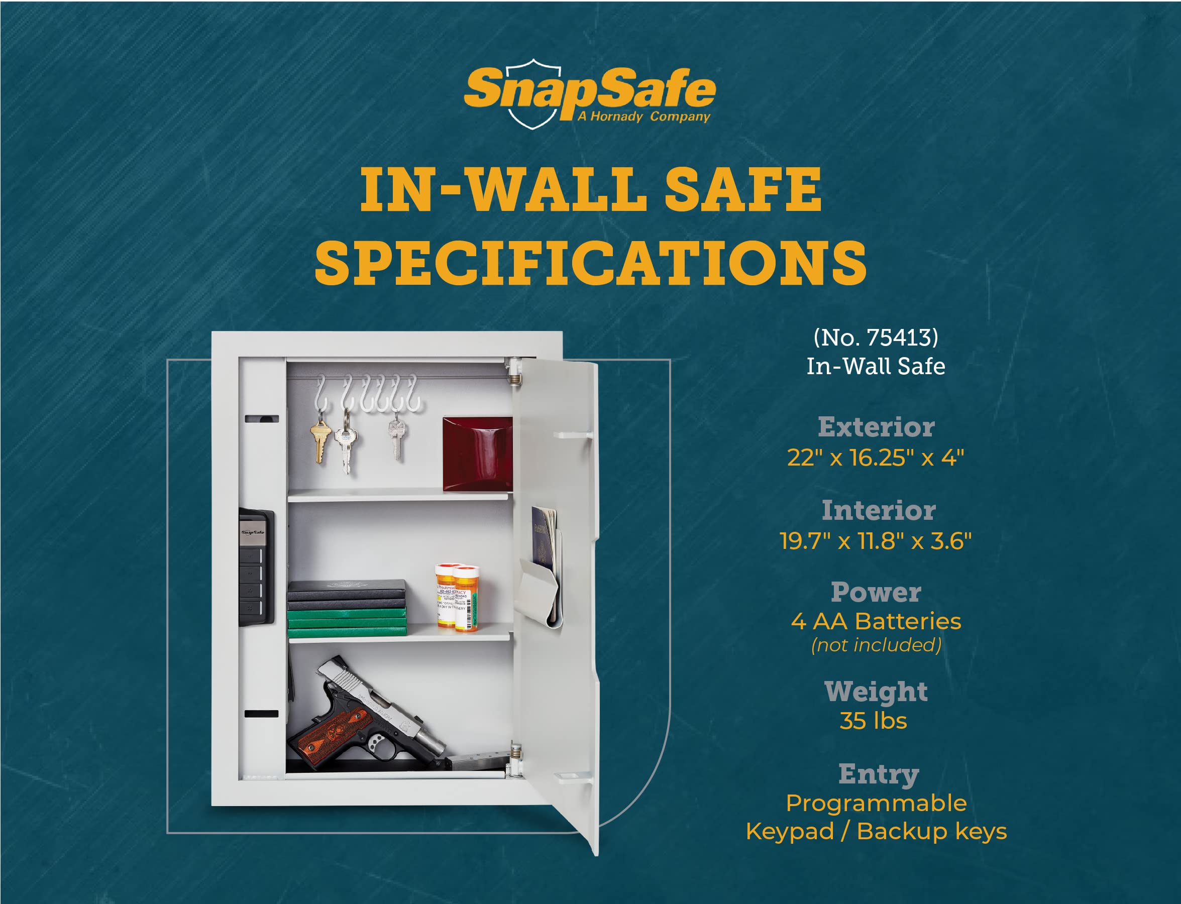 SnapSafe In-Wall Hidden Gun Safe & Money Safe - Secure Keypad Entry for Firearms, Jewelry & Valuables | Ideal for Home, Office & Bedroom Security