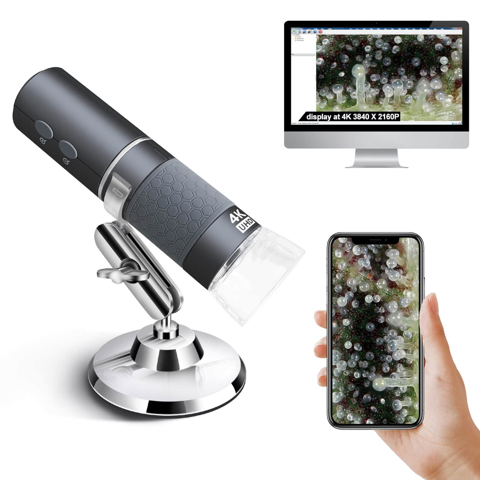 4K WiFi Digital Microscope 50-1000X Magnification - Wireless USB Microscope Camera Compatible with iPhone, Android, PC, iPad, Mac, Linux | Perfect for Coin Collecting, Jewelry Inspection, PCB Repair & Science Education