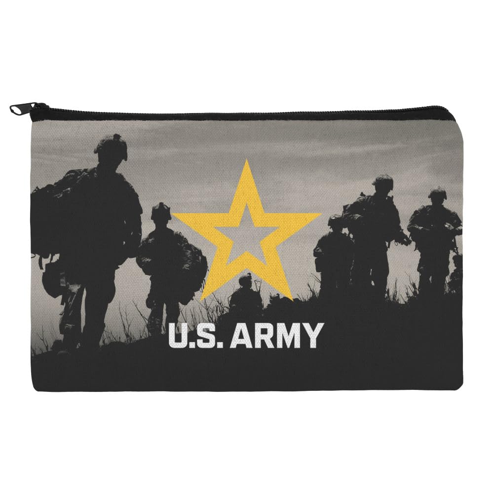U.S. Army Logo Soldier Silhouette Cosmetic Bag - Military Themed Makeup Organizer Pouch for Travel, Gym & Everyday Use