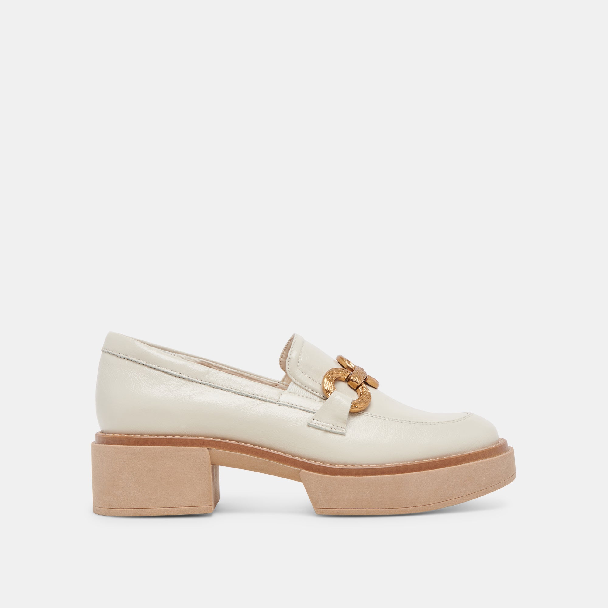 SHEENA Women's Ivory Crinkle Patent Leather Loafers - Comfortable Slip-On Shoes for Work, Office & Casual Outfits