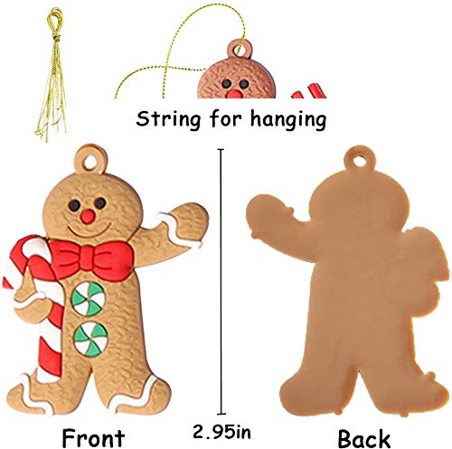 12-Piece Traditional Gingerbread Man Clay Figurine Ornaments Set - 2.95 Inch Christmas Tree Decor, Holiday Hanging Charms for Xmas Party, Home & Office Festive Decorations