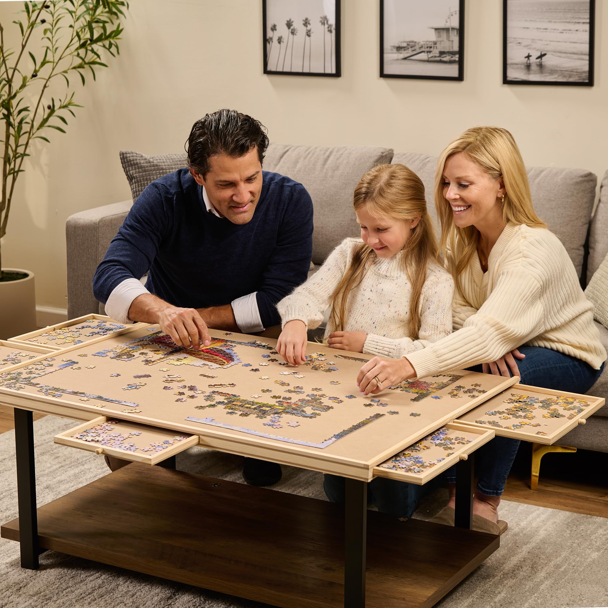1500 Piece Rotating Wooden Jigsaw Puzzle Board with 6 Storage Drawers & Protective Cover - Puzzle Table for Adults & Families - Perfect for Game Nights, Home Entertainment & Educational Activities
