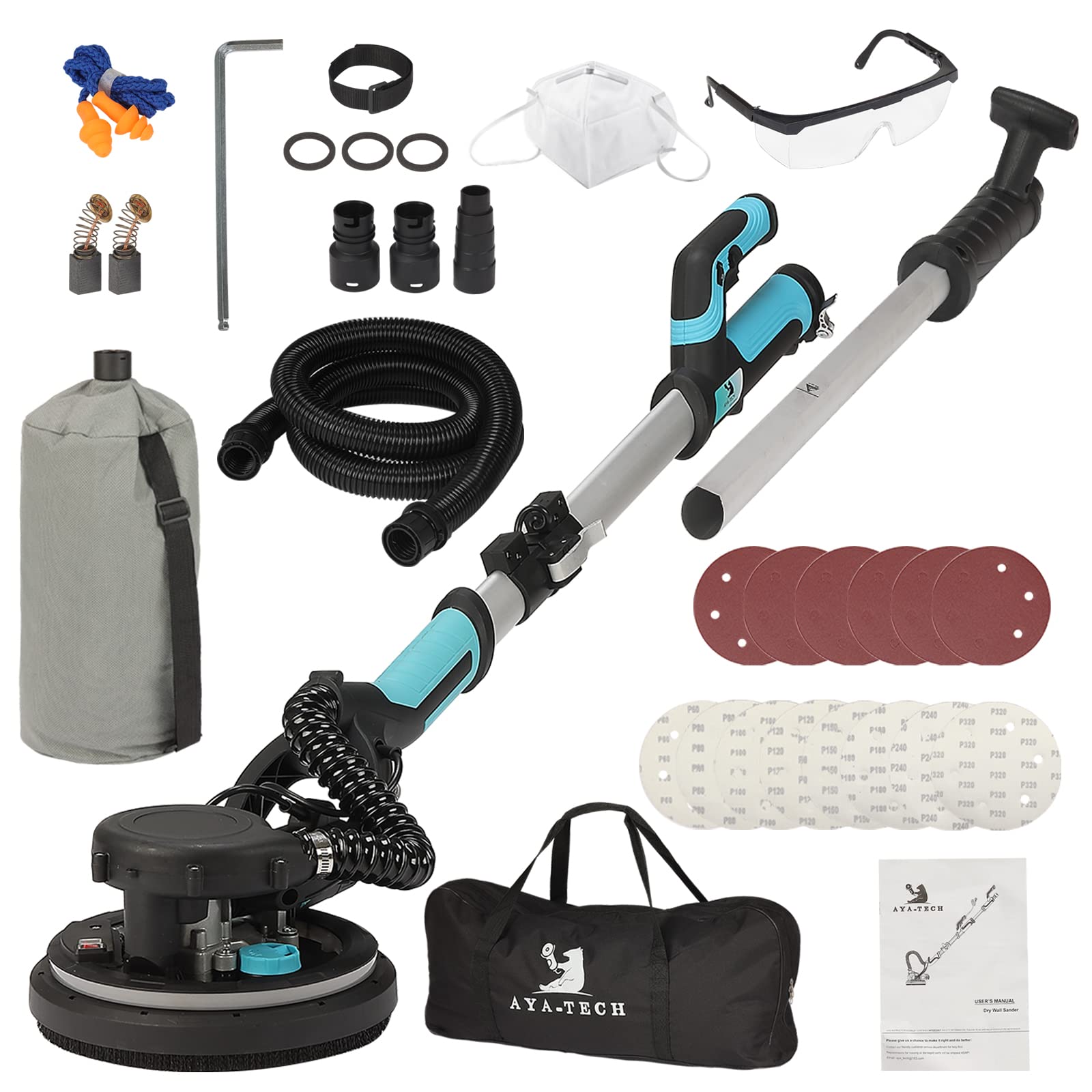750W Electric Drywall Sander with Vacuum Attachment - Telescopic Foldable Pole Sander, 7-Speed Adjustable for Ceiling & Wall Sanding, Popcorn Texture Removal Tool with LED Light - Perfect for Home Renovation, Drywall Repair and Professional Construction Projects