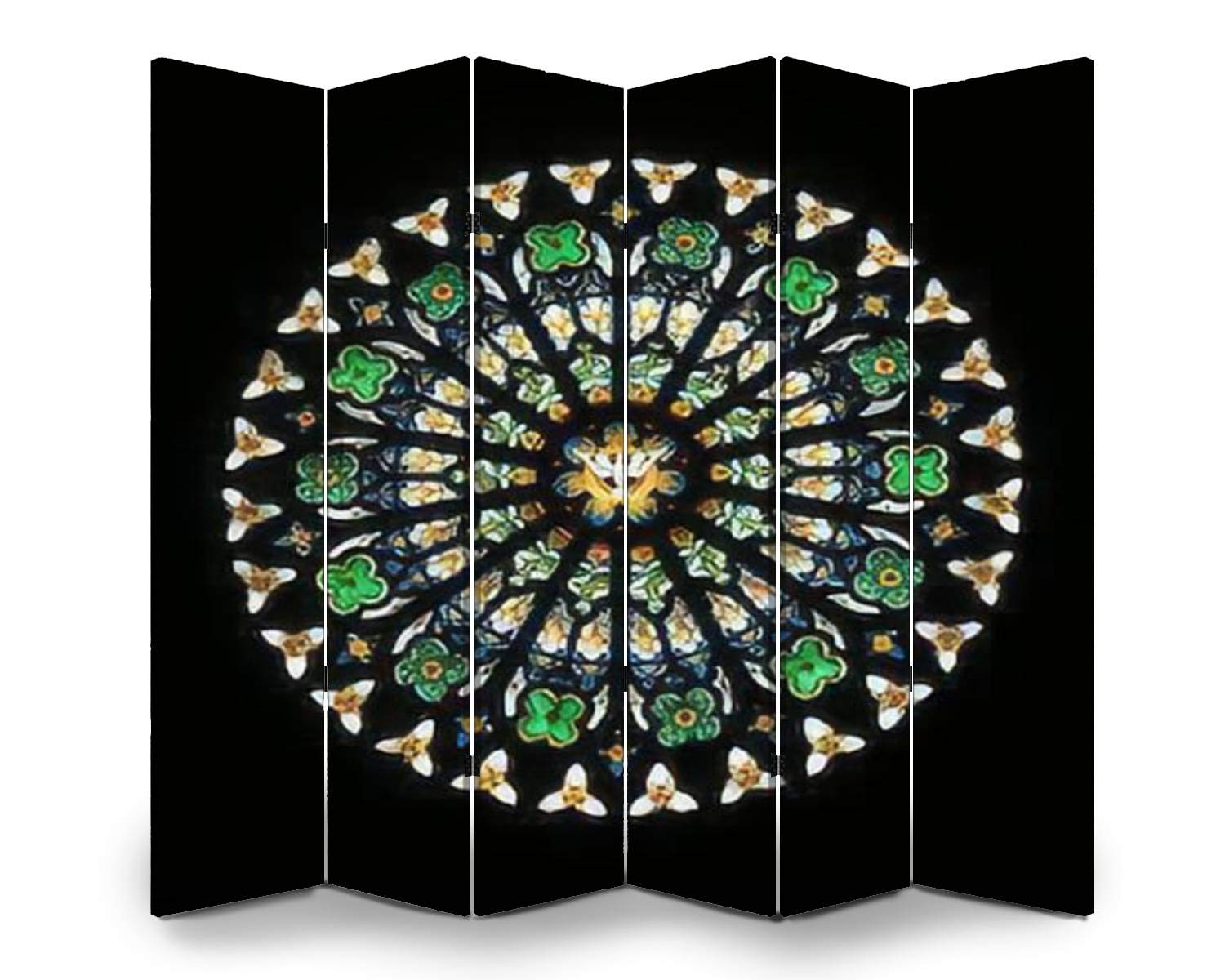 APED DECOR Wooden Room Divider with Stained Glass Rose Design - 6-Panel Folding Privacy Screen, Cathedral Window Style Canvas Partition for Home & Office Decor | Perfect for Living Rooms, Bedrooms, and Studio Spaces