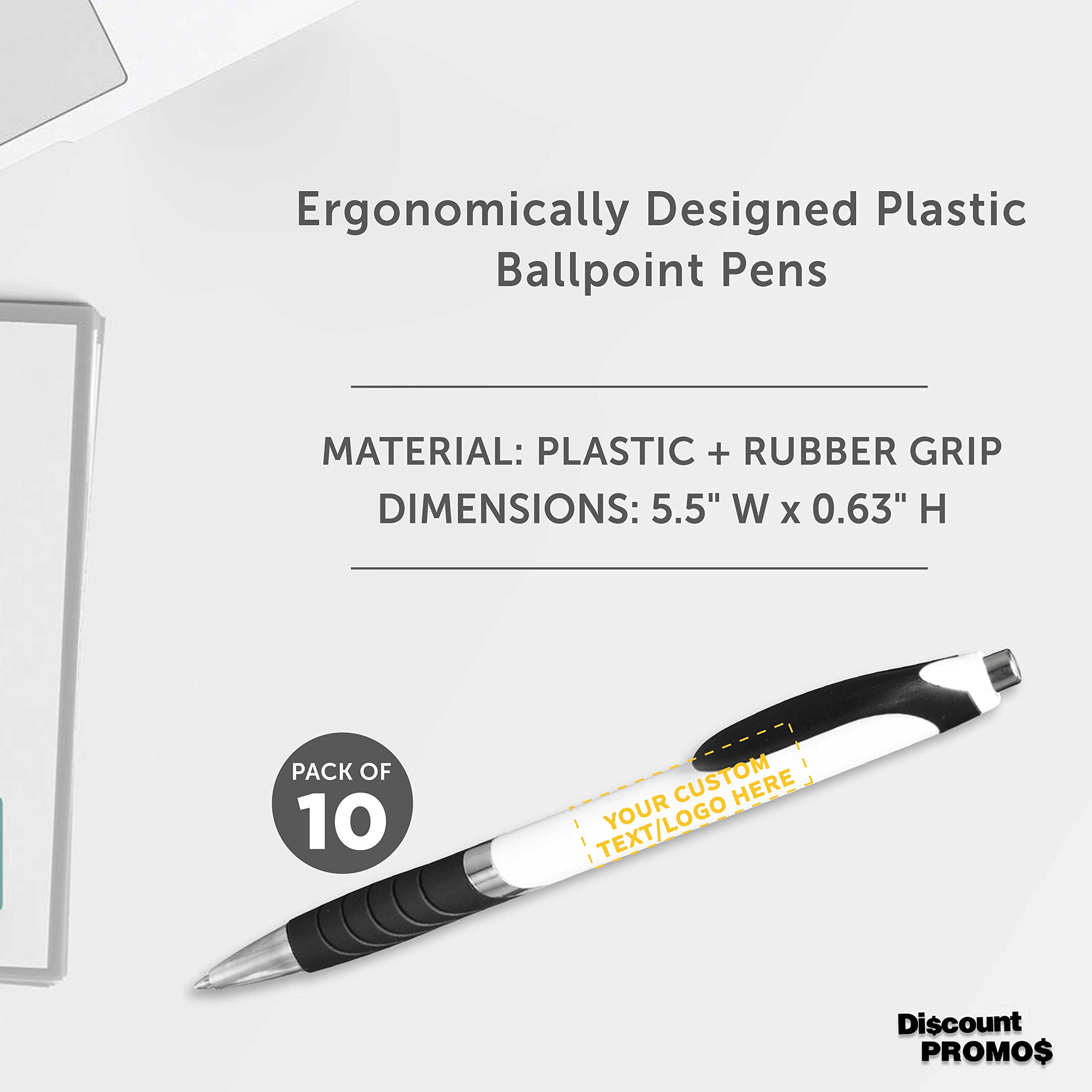 Customizable Ballpoint Pens with Rubber Grip - 10 Pack Bulk Office Supplies, Black Ink Soft Touch Plastic Pens for Business Promotions, Branding & Corporate Gifts - Perfect for Meetings, Conferences & School Use