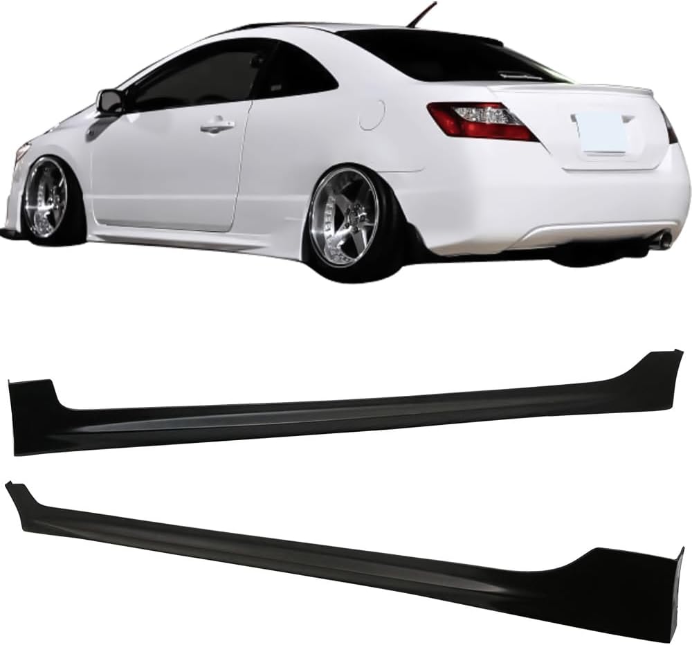 2006-2011 Honda Civic Coupe Mugen Style Side Skirts - Unpainted PP Material - Perfect for Car Body Kits & Customization Upgrades