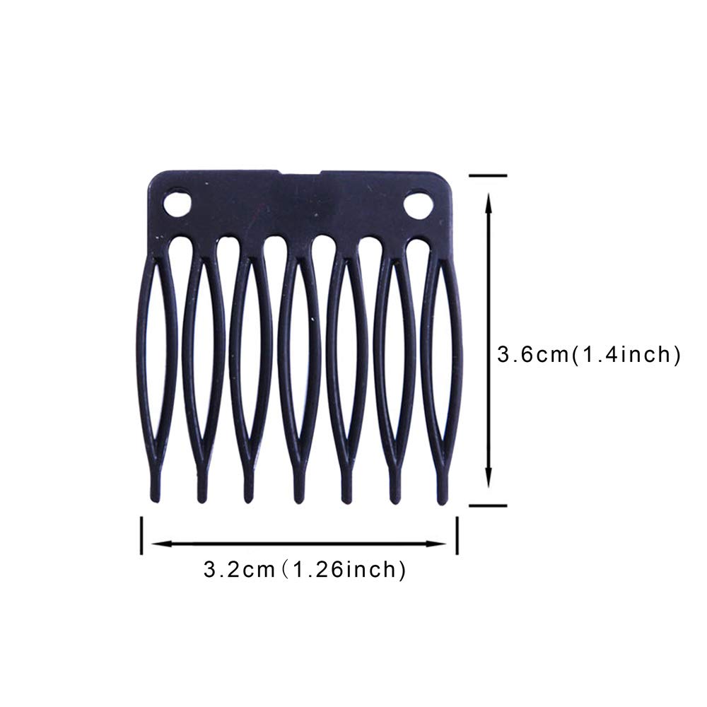 50 PCS Black Plastic Wig Hair Clip Combs with 7 Teeth & Caps - Durable Wig Making Accessories for Cosplay, Costumes & Daily Styling