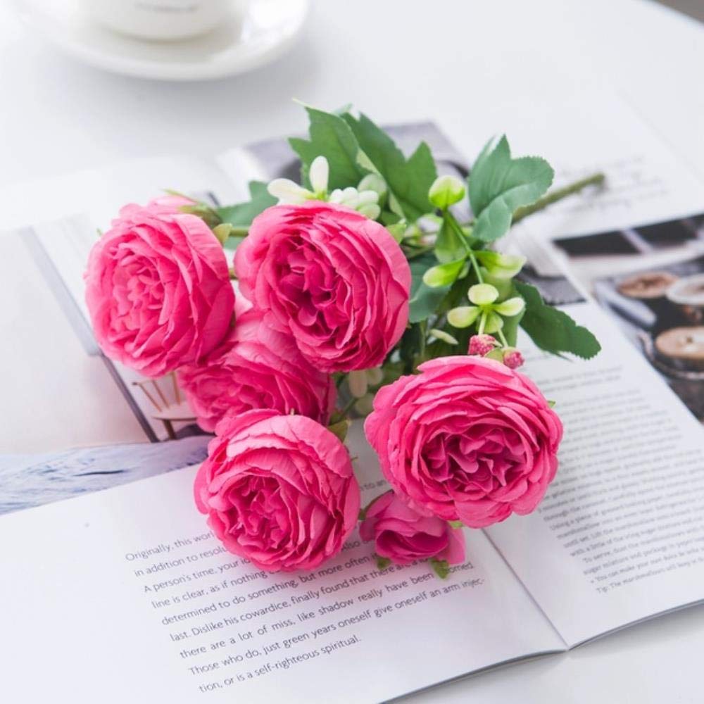 Artificial Silk Peony & Rose Flowers - Realistic Fake Plants for Indoor & Outdoor Home Decor, Wedding Bouquets, Vases, DIY Crafts - Perfect for Living Room, Office, and Bridal Party Decorations (Rose Red)