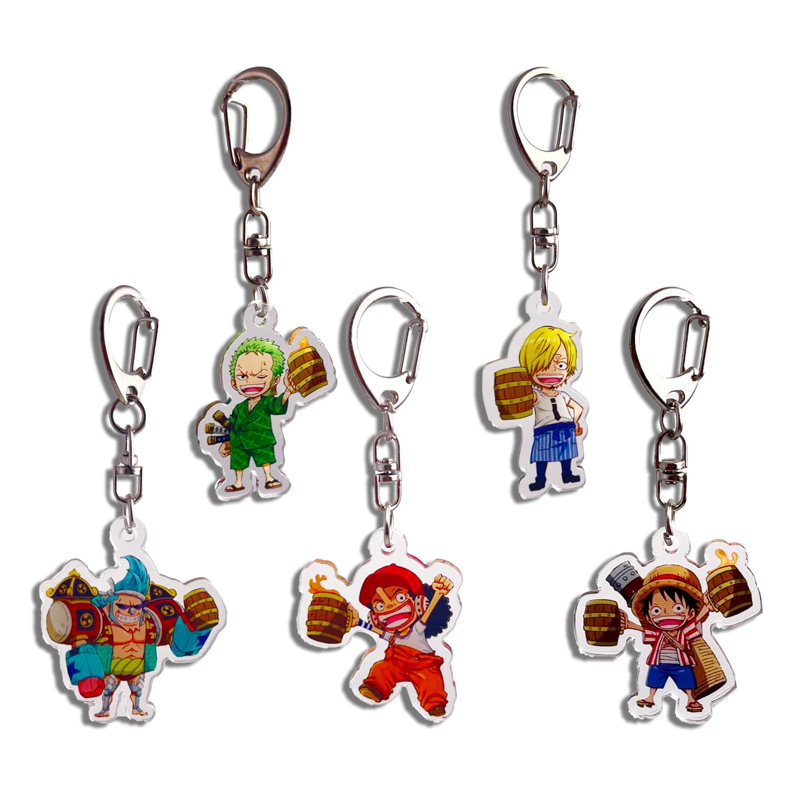 5 Pcs One Piece Anime Keychains Set - Zoro, Luffy, Sanji, Usopp, Frank Acrylic Backpack Charms, Unique Gift for One Piece Fans, Perfect for Backpacks, Keys, and Cosplay Accessories
