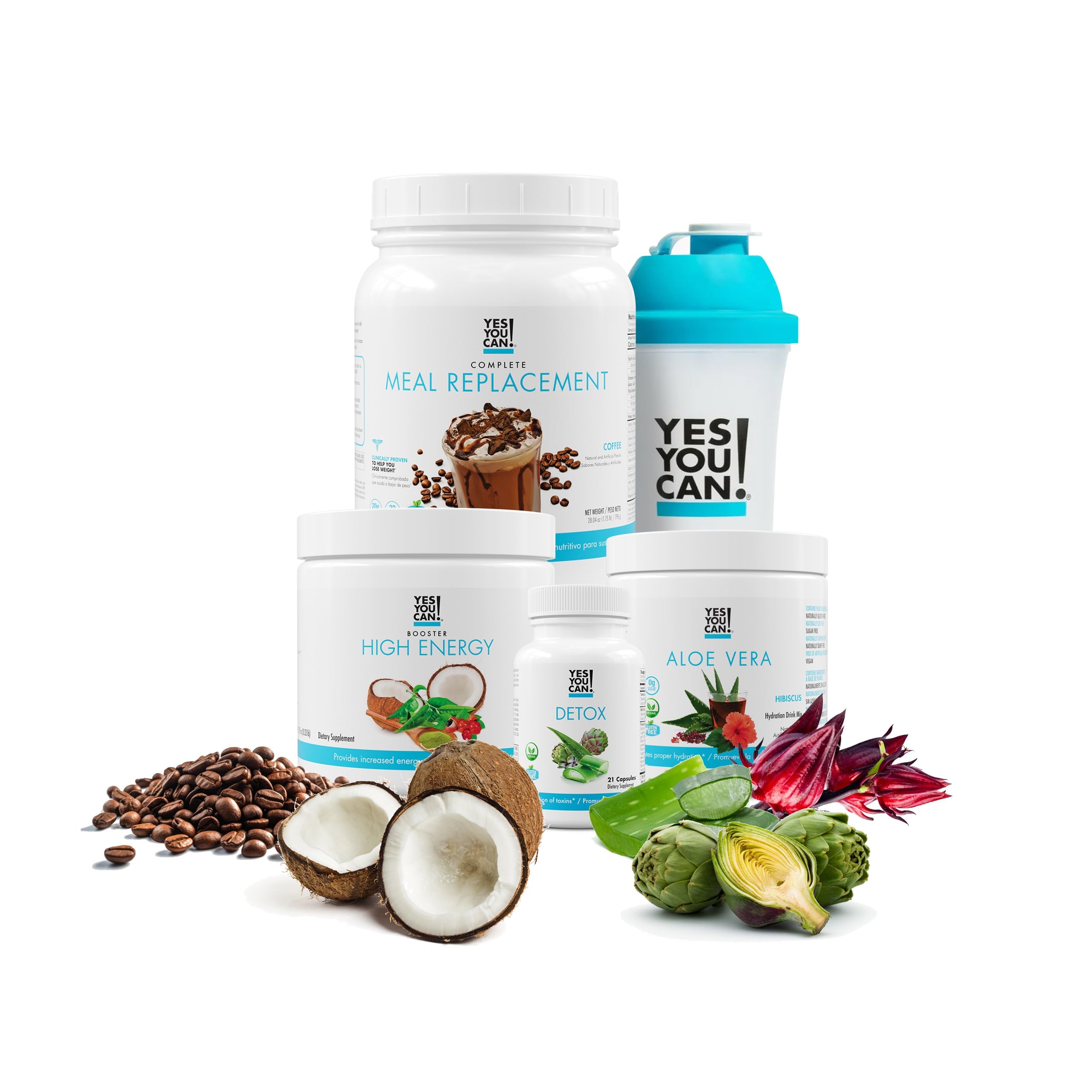 Yes You Can! Detox Plus Kit - Daily Cleanse Fiber Meal Replacement Shake with Coffee & Hibiscus Flavors, Body Detox Supplement for Men & Women | Perfect for Weight Management & Digestive Health