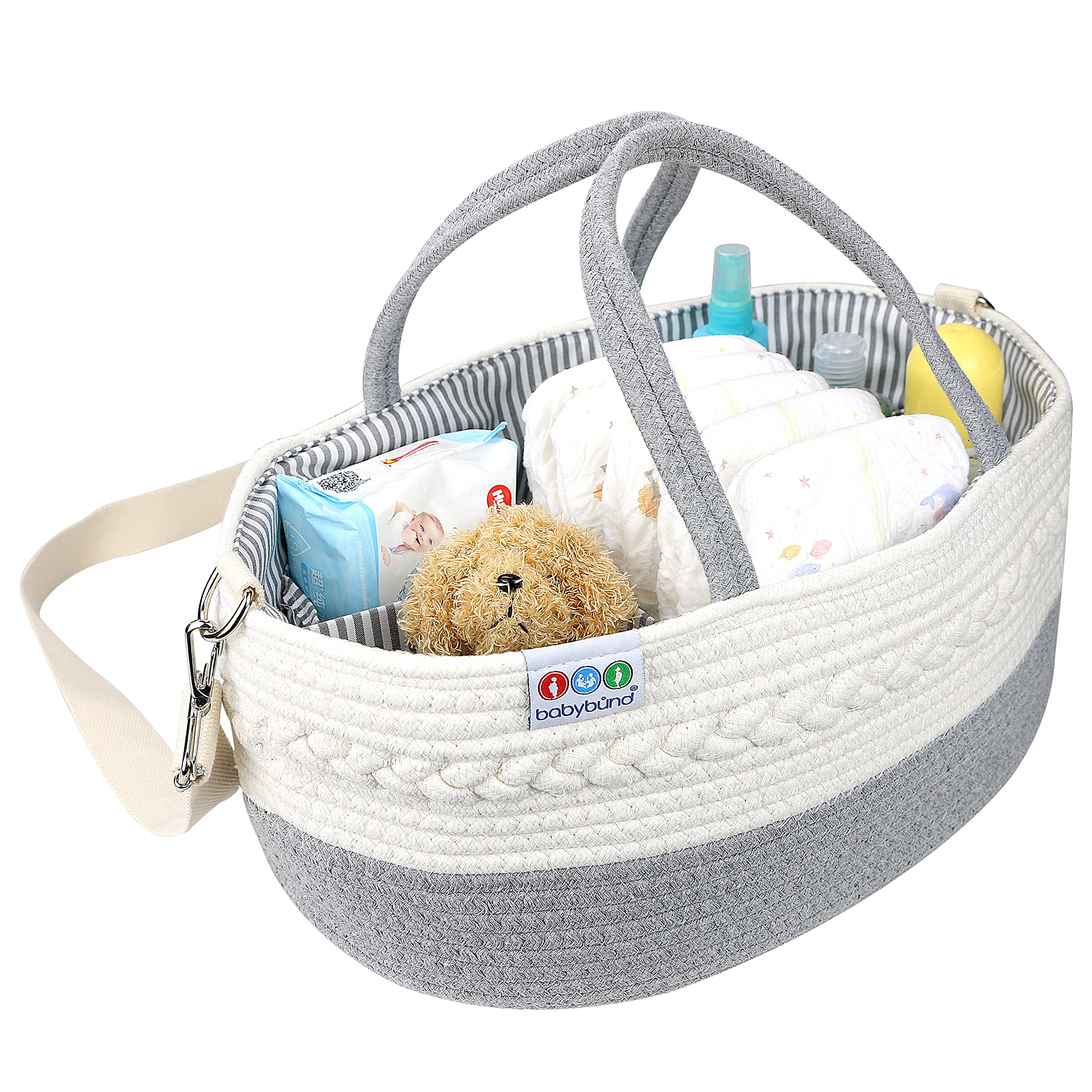 Extra Large Baby Diaper Caddy Organizer - Portable Rope Diaper Storage Basket for Nursery & Changing Table - Baby Essentials Organizer with Multiple Pockets - Perfect for Diapers, Wipes, Toys & Baby Care Items at Home or Travel