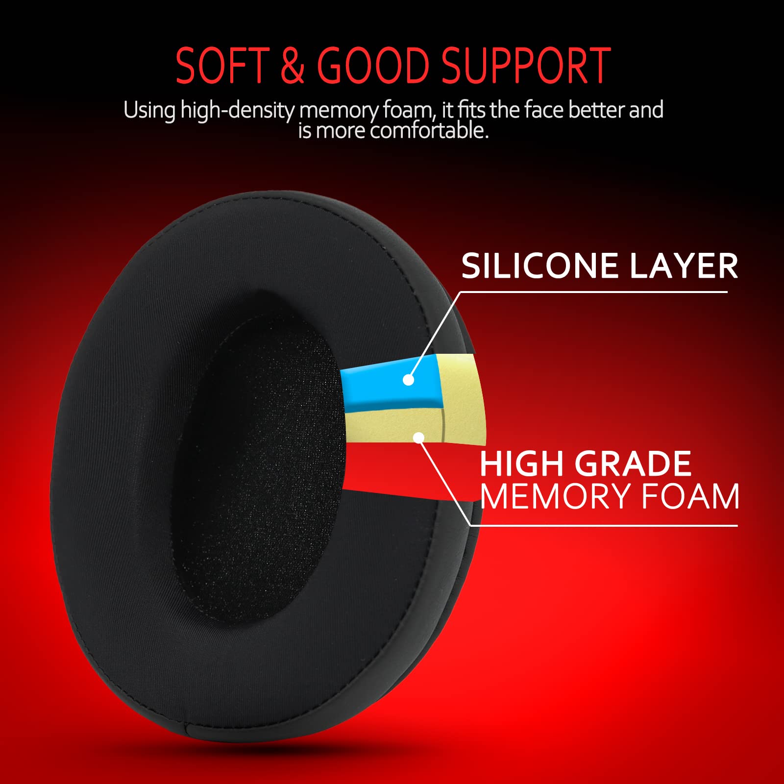 HyperX Cloud 2 Replacement Cooling-Gel Earpads - Compatible with HyperX Cloud Alpha/1/2/Wireless/Alpha S/Core/Stinger/Flight/Mix - Memory Foam & Breathable Fabric for Gaming, Music & Long Wear Comfort