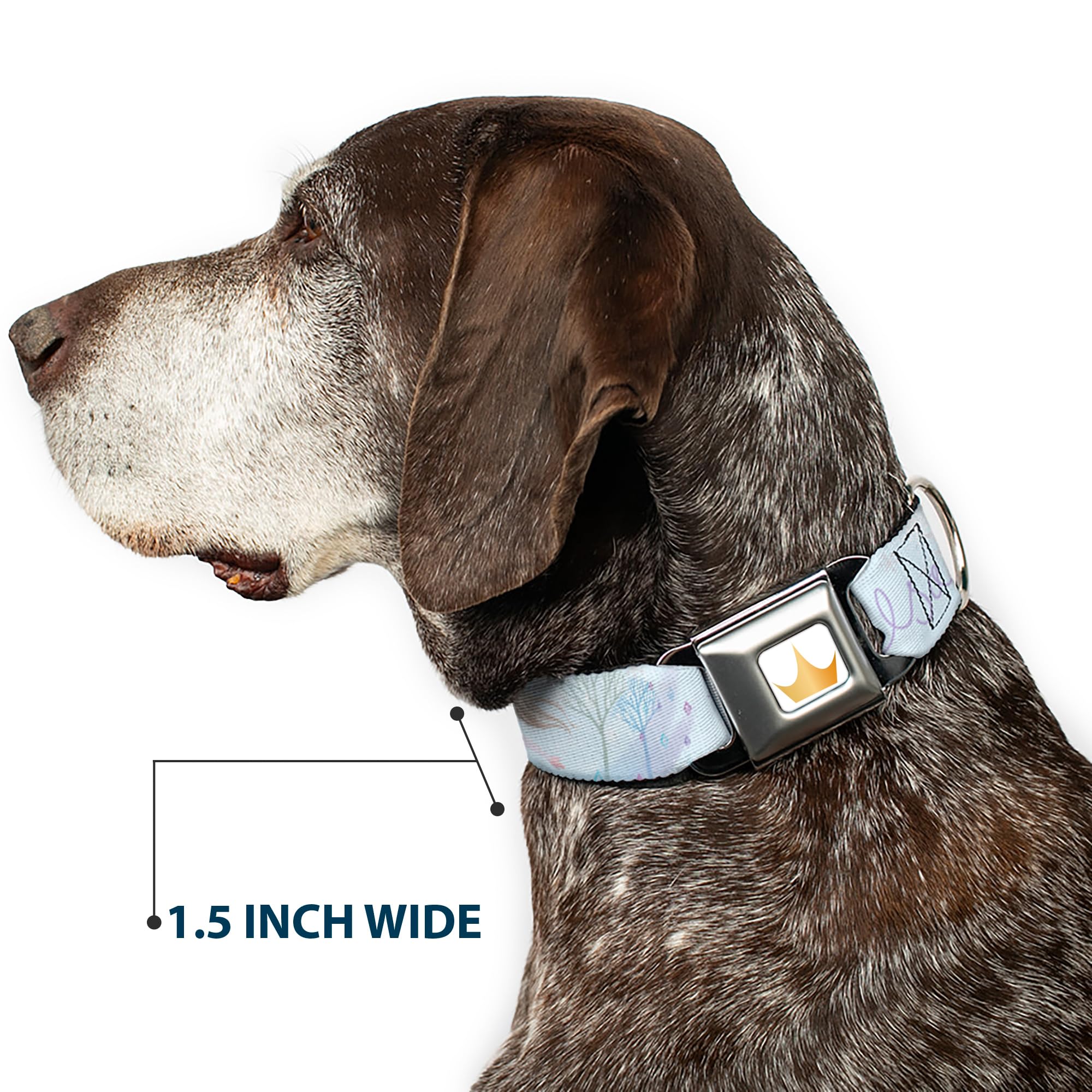 Frozen Elsa Snowflake Dog Collar with Seatbelt Buckle - Adjustable 9.5 to 13 Inches, 1.0 Inch Wide - Perfect for Car Rides, Walks & Disney-Themed Pet Costumes