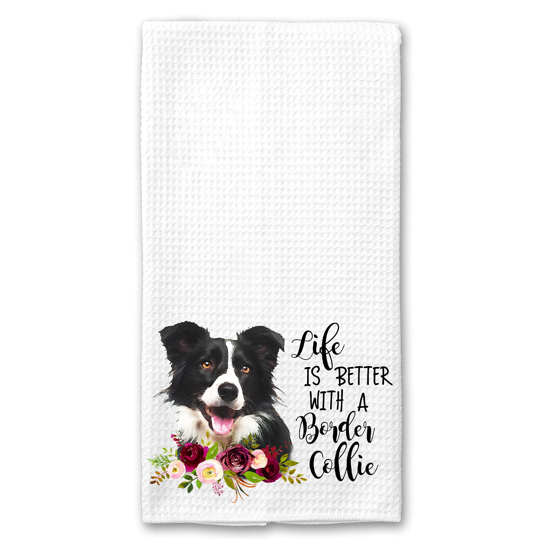 Premium Waffle Weave Microfiber Kitchen Towel with Border Collie Design - Absorbent & Quick-Drying Dish Towel for Dog Lovers - Perfect for Kitchen, Bathroom, and Pet Care Gifts