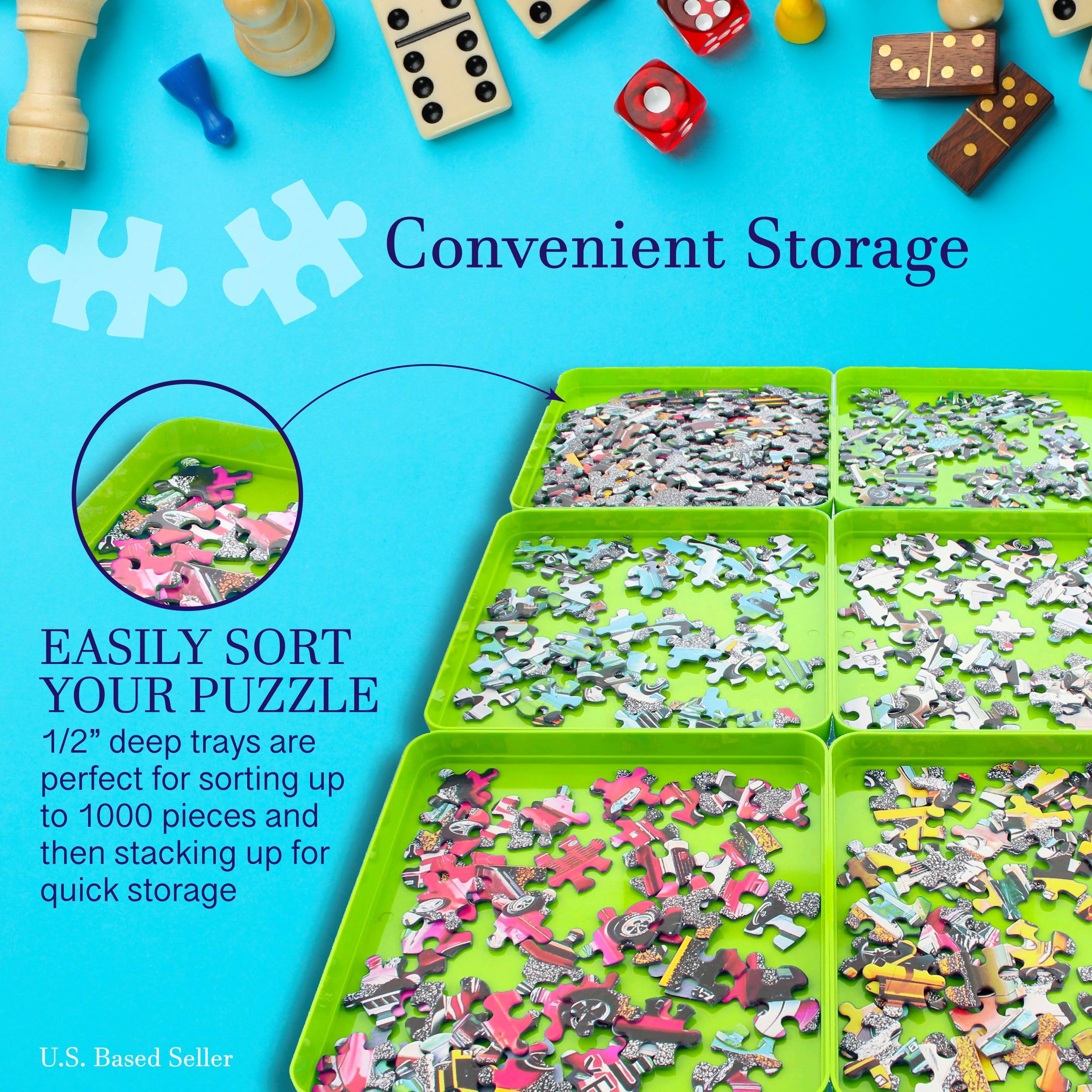 Jigitz 6-Pack Green Plastic Jigsaw Puzzle Sorter Trays - Puzzle Organizer & Stacking Trays for 1000-2000 Piece Puzzles - Perfect for Puzzle Enthusiasts & Family Game Nights