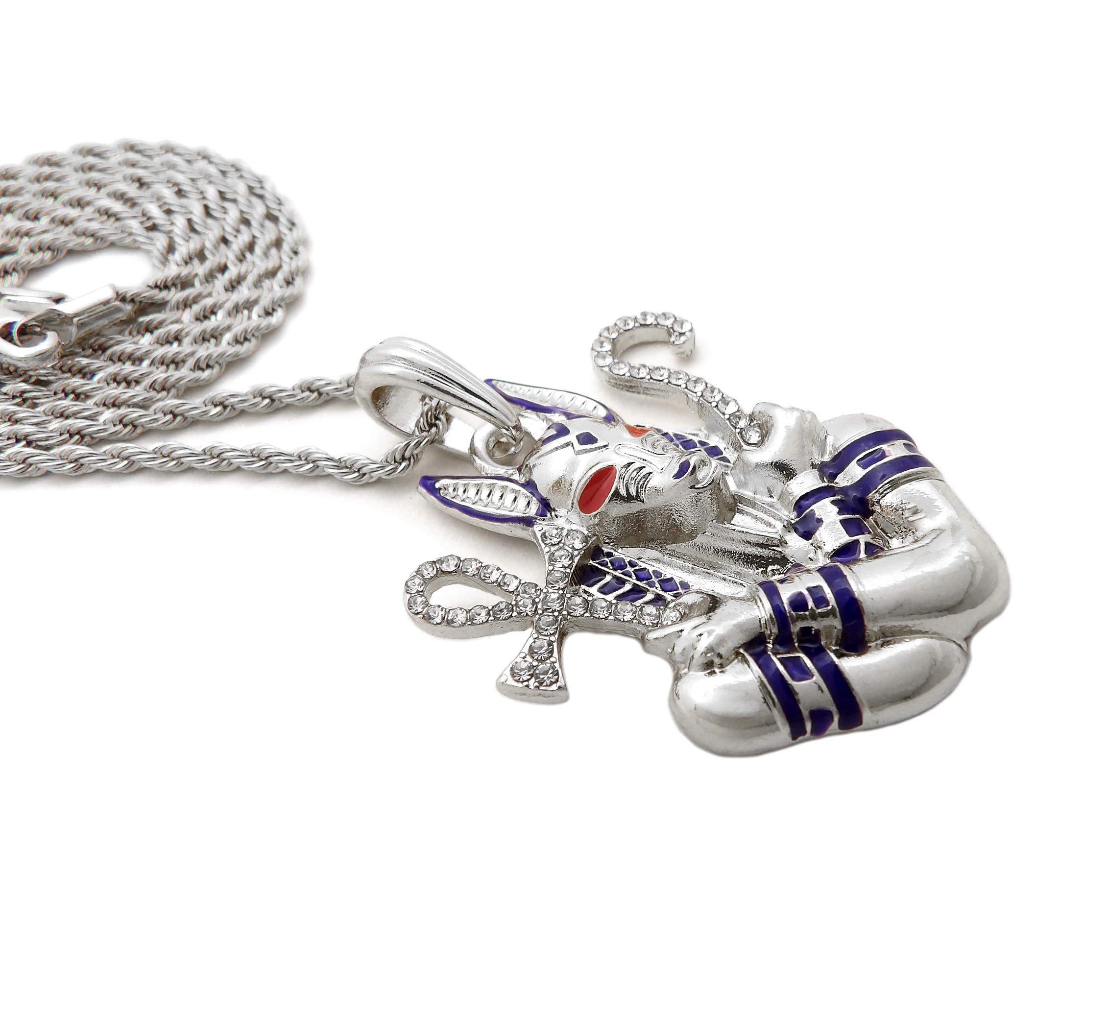 18K White Gold Iced Egyptian Anubis Pendant with 18