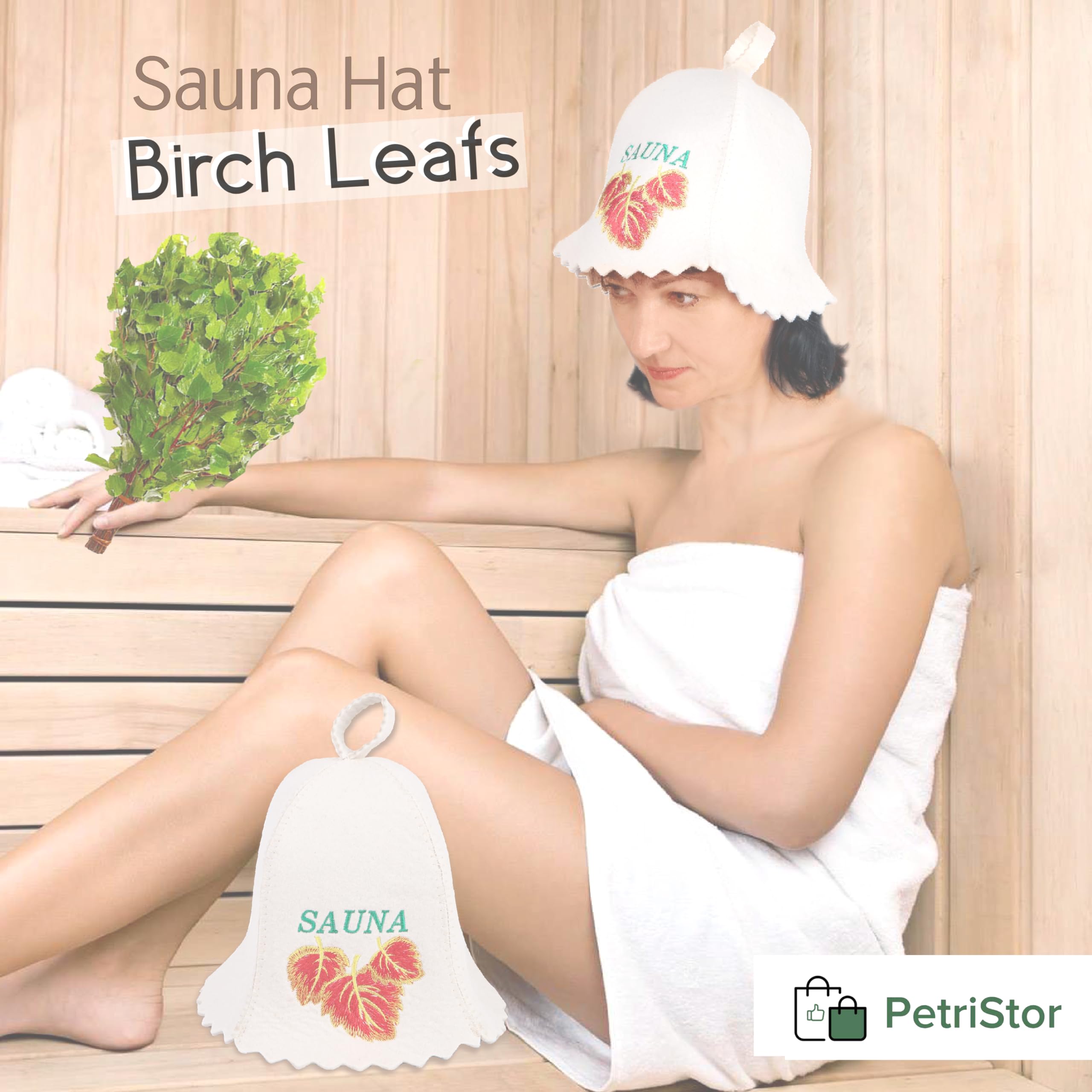 Premium Wool Sauna Hat for Women & Men - Natural Birch Leaf Design Felt Bathhouse Cap - Relaxing Spa, Steam Room & Home Sauna Accessory