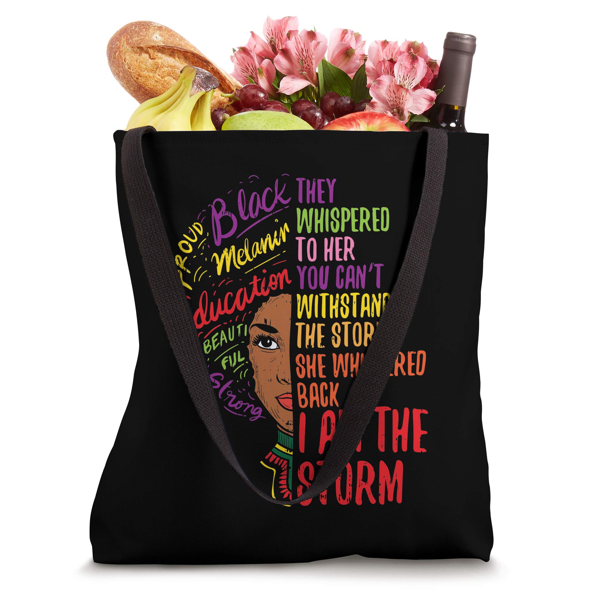 Black Pride Melanin BLM Women's Gift Tote Bag - Afro Woman Whisper Storm Design - Perfect for Protests, Shopping & Everyday Use