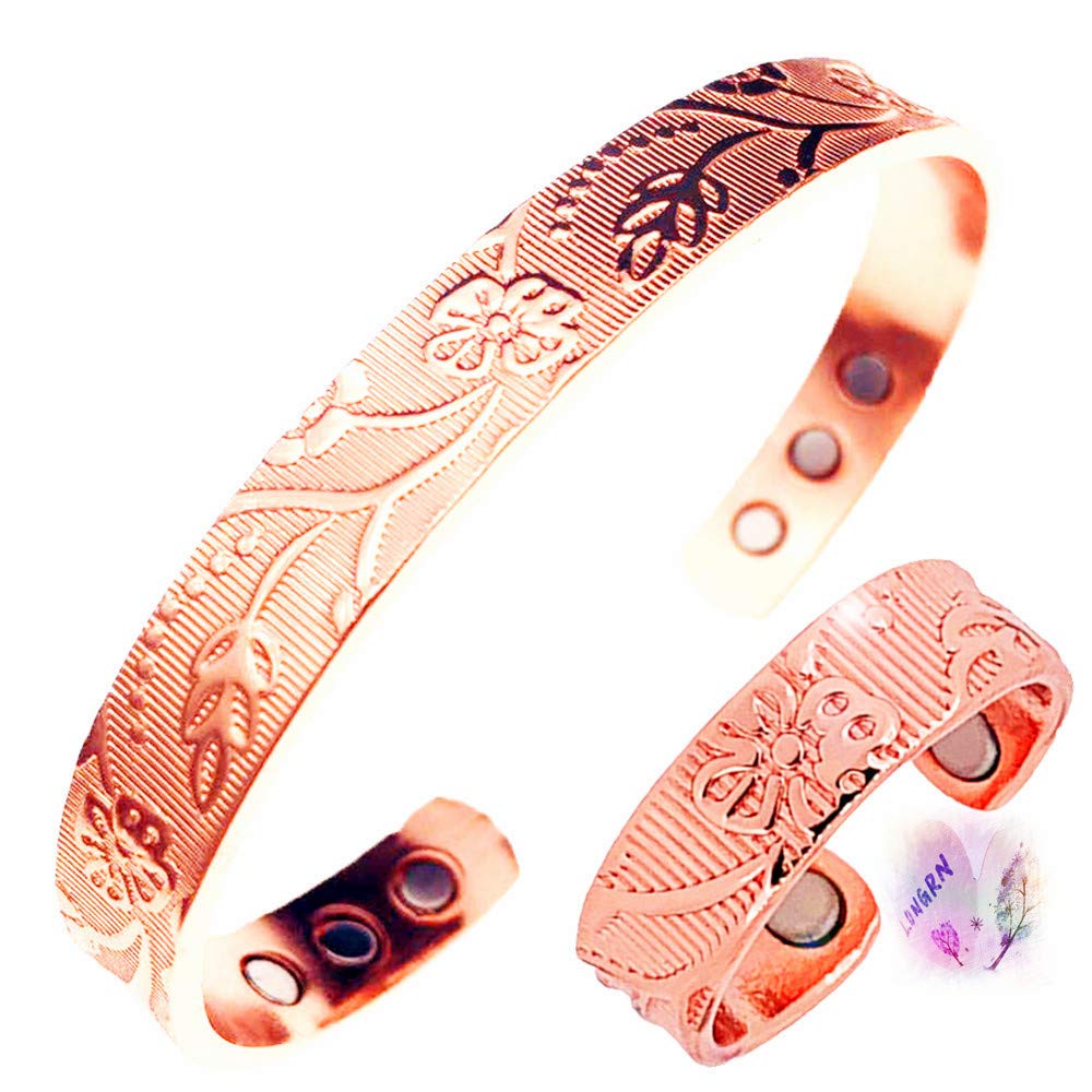 LONGRN Pure Copper Magnetic Therapy Ring & Adjustable Bracelet for Women - Relieve Pain, Improve Circulation - Perfect for Arthritis, Stress Relief & Daily Wellness