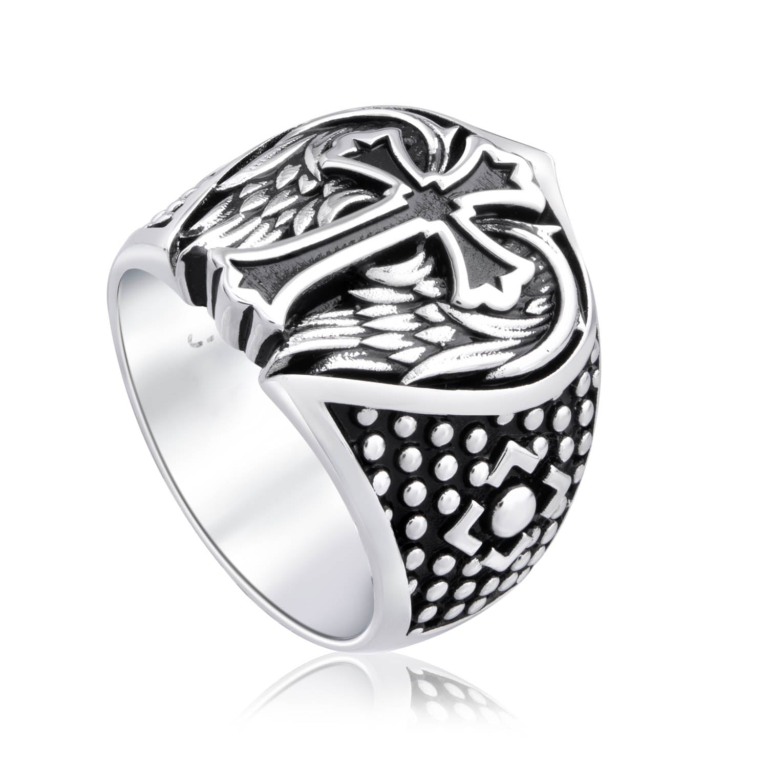 Guardian Wing and Cross Ring - Elegant Gothic Jewelry Set for Women, Sterling Silver Wing Pendant & Cross Ring - Perfect for Gothic Fashion, Halloween Costumes, and Dark Aesthetic Outfits