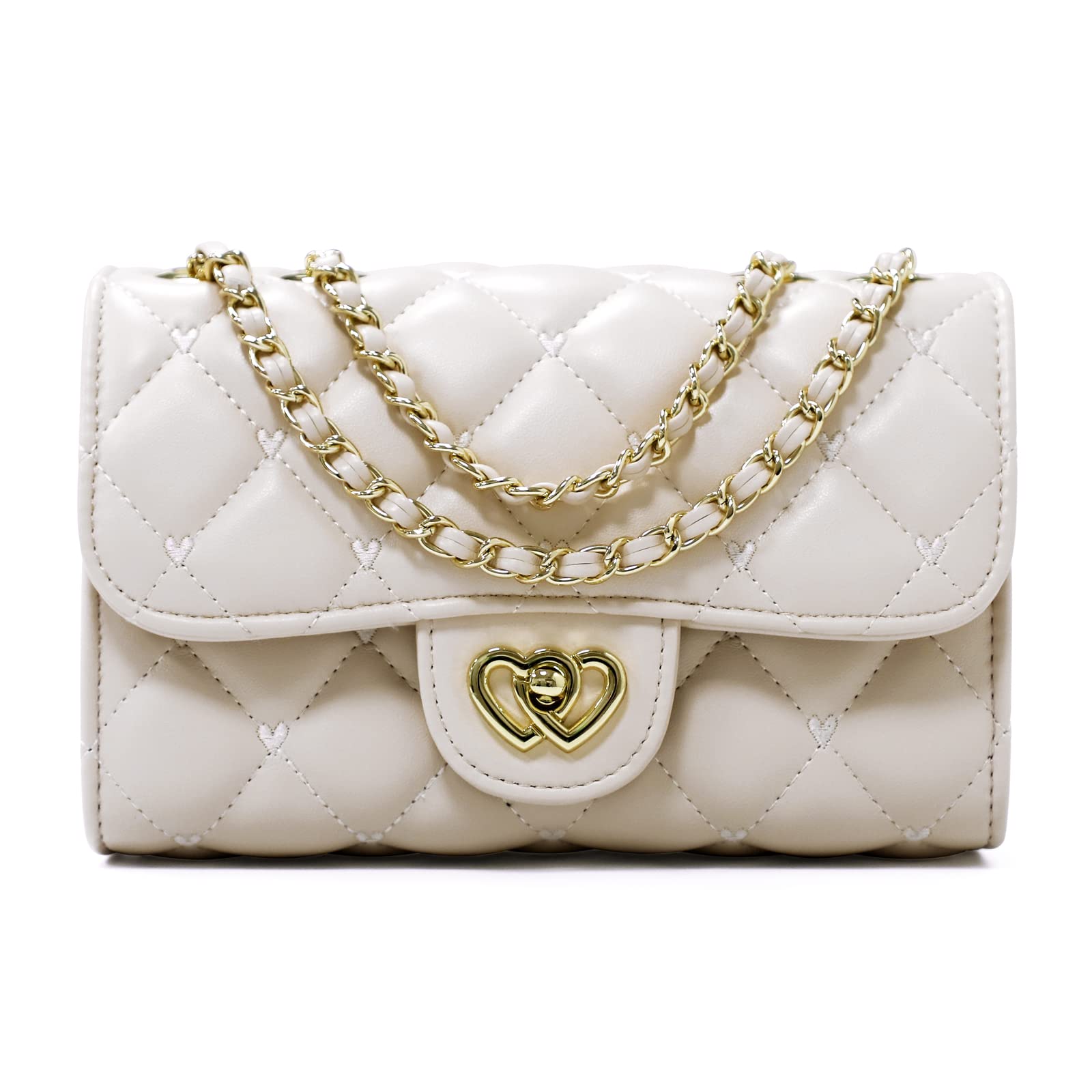 LINNO Women's Leather Crossbody Bag with Heart-Shaped Quilted Design - Stylish Shoulder Purse for Daily Use, Travel & Date Night