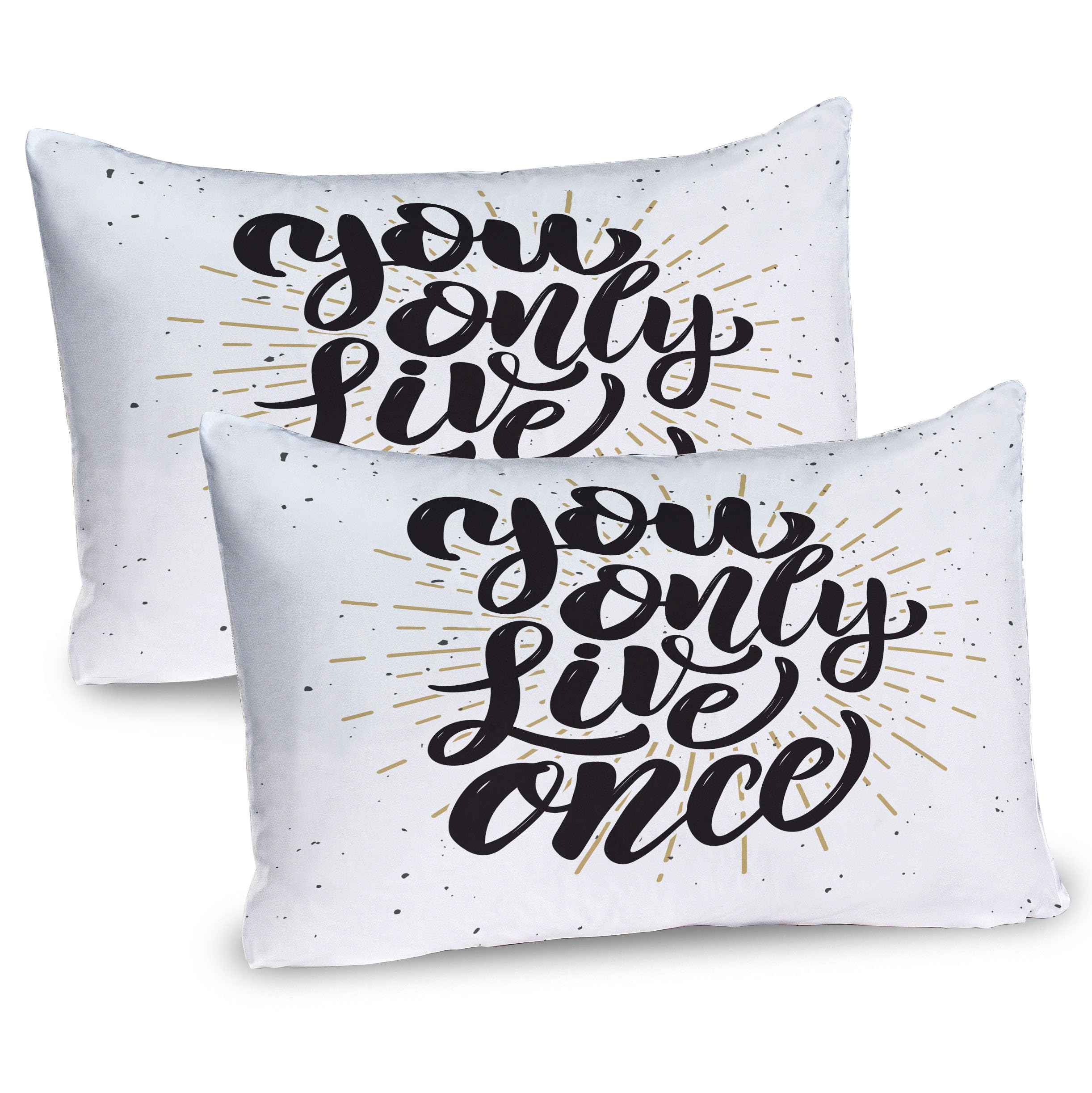 Ambesonne YOLO Pillow Sham Set of 2 - Black White & Yellow Grunge Stripes Dots Design - 26