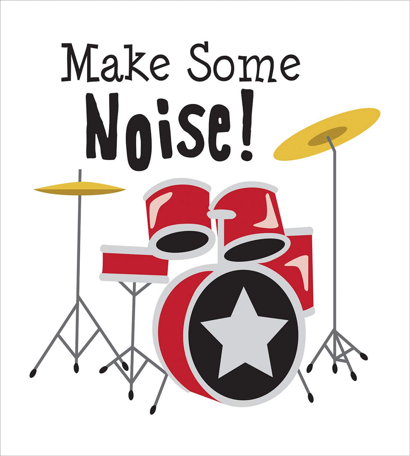 Lunarable Drum Set Duvet Cover Set - Rockstar Music Theme 3-Piece Queen Size Bedding with 2 Pillow Shams in White & Vermilion - Perfect for Musicians' Bedrooms & Music Lover Home Decor