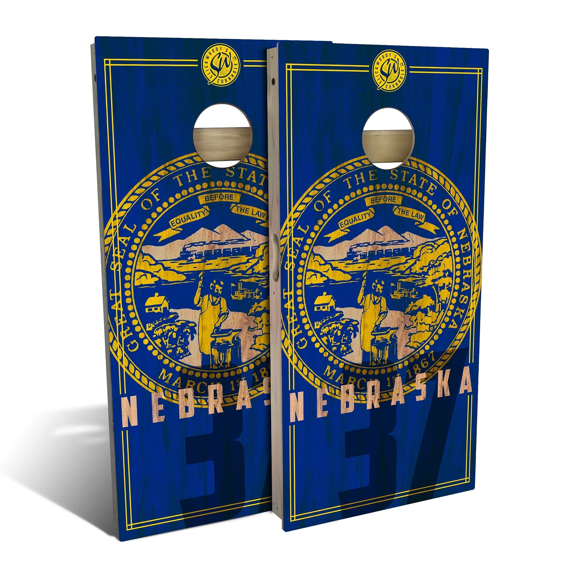 Nebraska State Flag Cornhole Game Set - 2 Boards & 8 Bags - Premium Outdoor Tossing Game for Backyard, Tailgating, and Parties