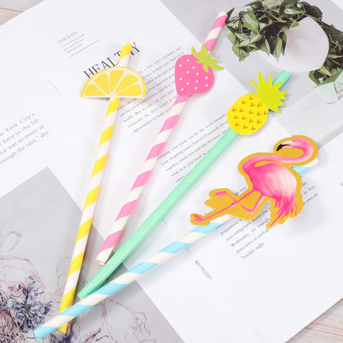 40pcs Colorful Paper Straws - Eco-Friendly Disposable Drinking Straws for Parties, Weddings, Hawaiian Luau & Tropical Themed Events