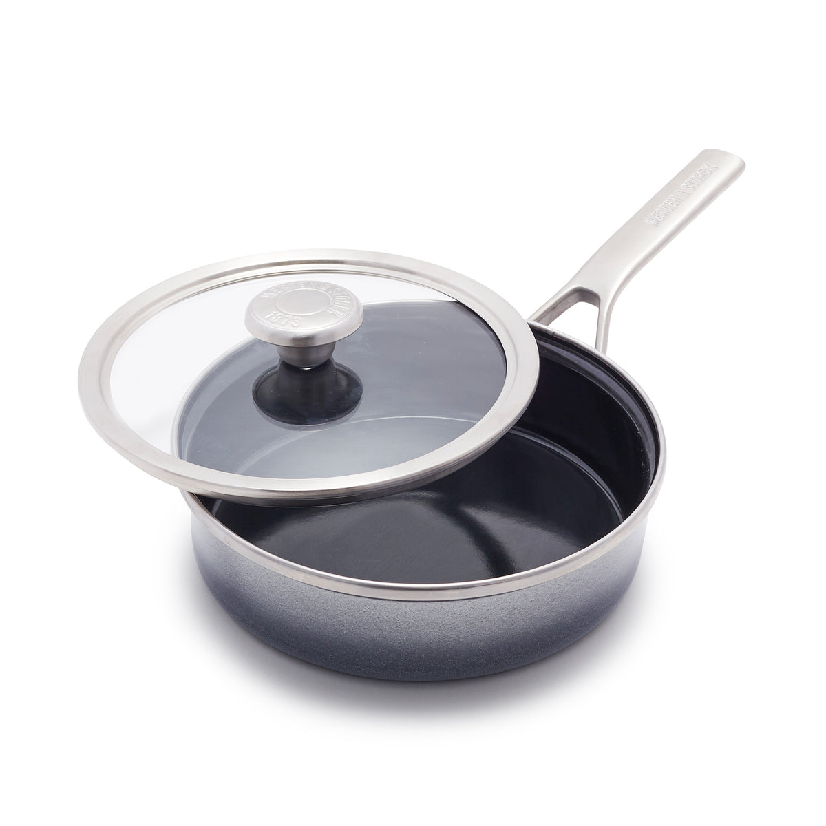 Premium Merten & Storck 2 Quart Stainless Steel Enameled Sauté Pan with Glass Lid - Nonstick, Oven & Dishwasher Safe Cookware for Sauteing, Frying & Simmering - Elegant Cloud Gray Kitchen Essential for Home Chefs
