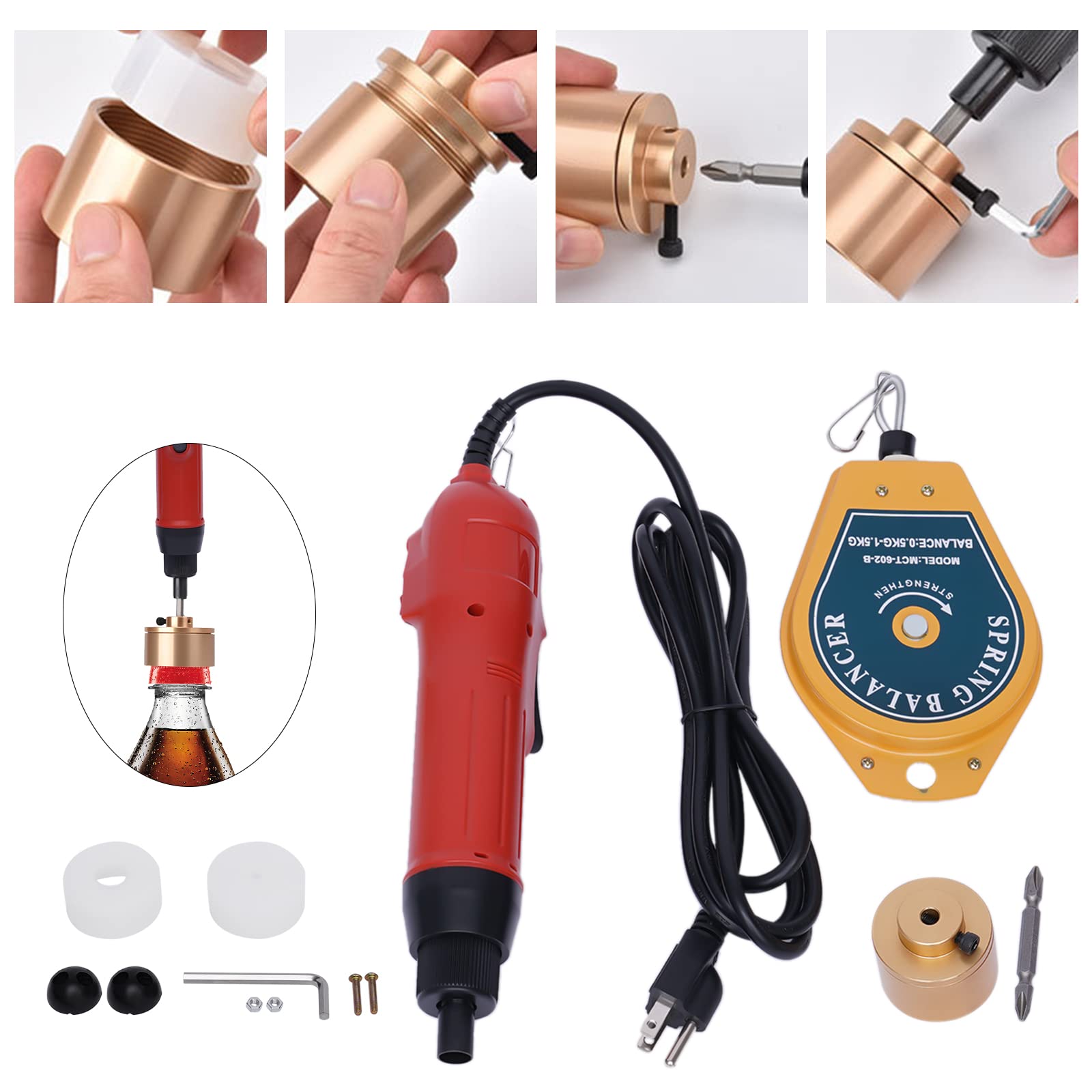 Electric Bottle Capping Machine - Handheld Bottle Capper & Sealer for 10-50mm Round Plastic Caps (Red) | Perfect for Home Brewing, DIY Projects & Small Business Packaging