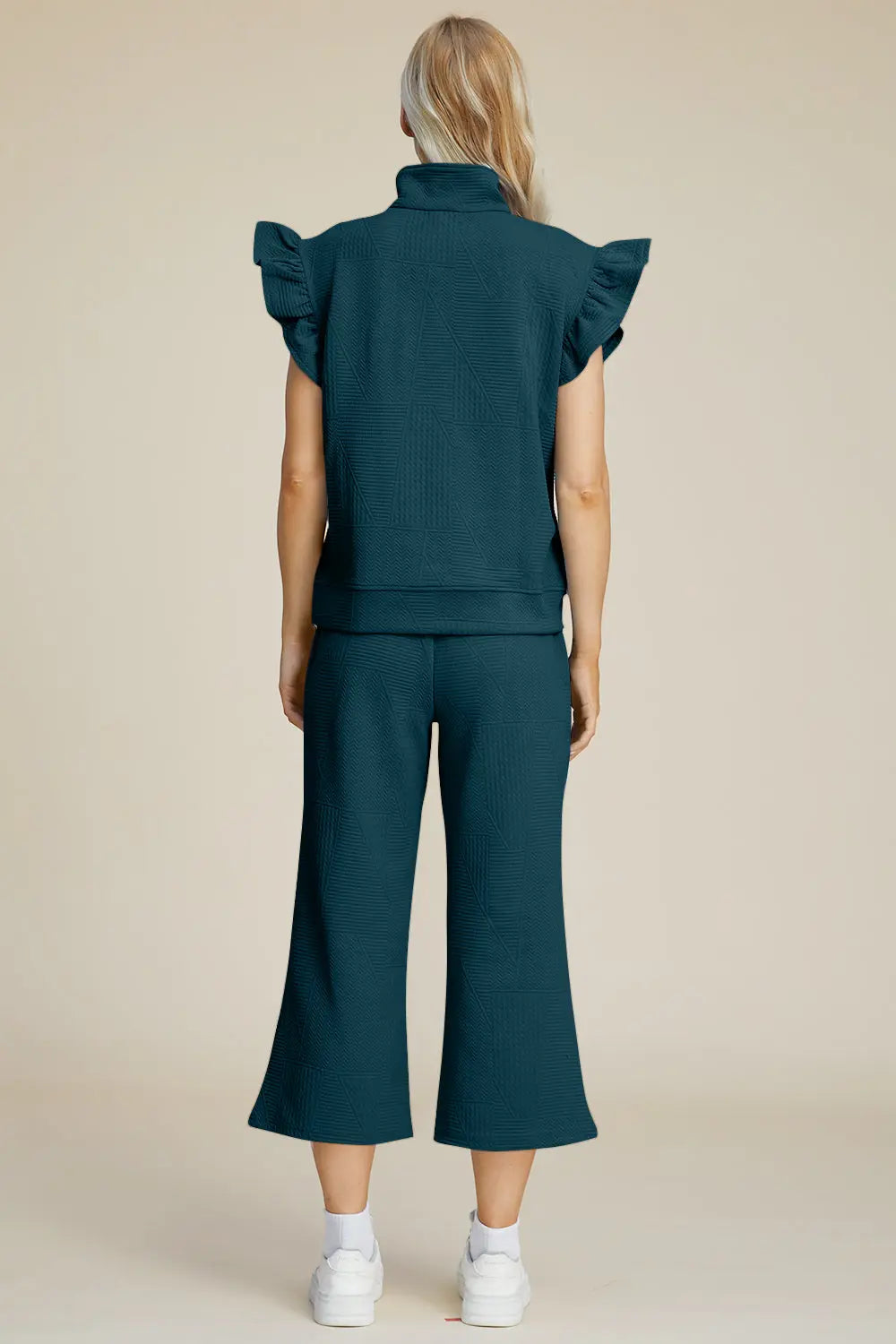 Double Take Women's Full Size Textured Ruffle Short Sleeve Top & Wide Leg Pants Set | Casual Outfit for Summer, Beach, Date Night & Office Wear