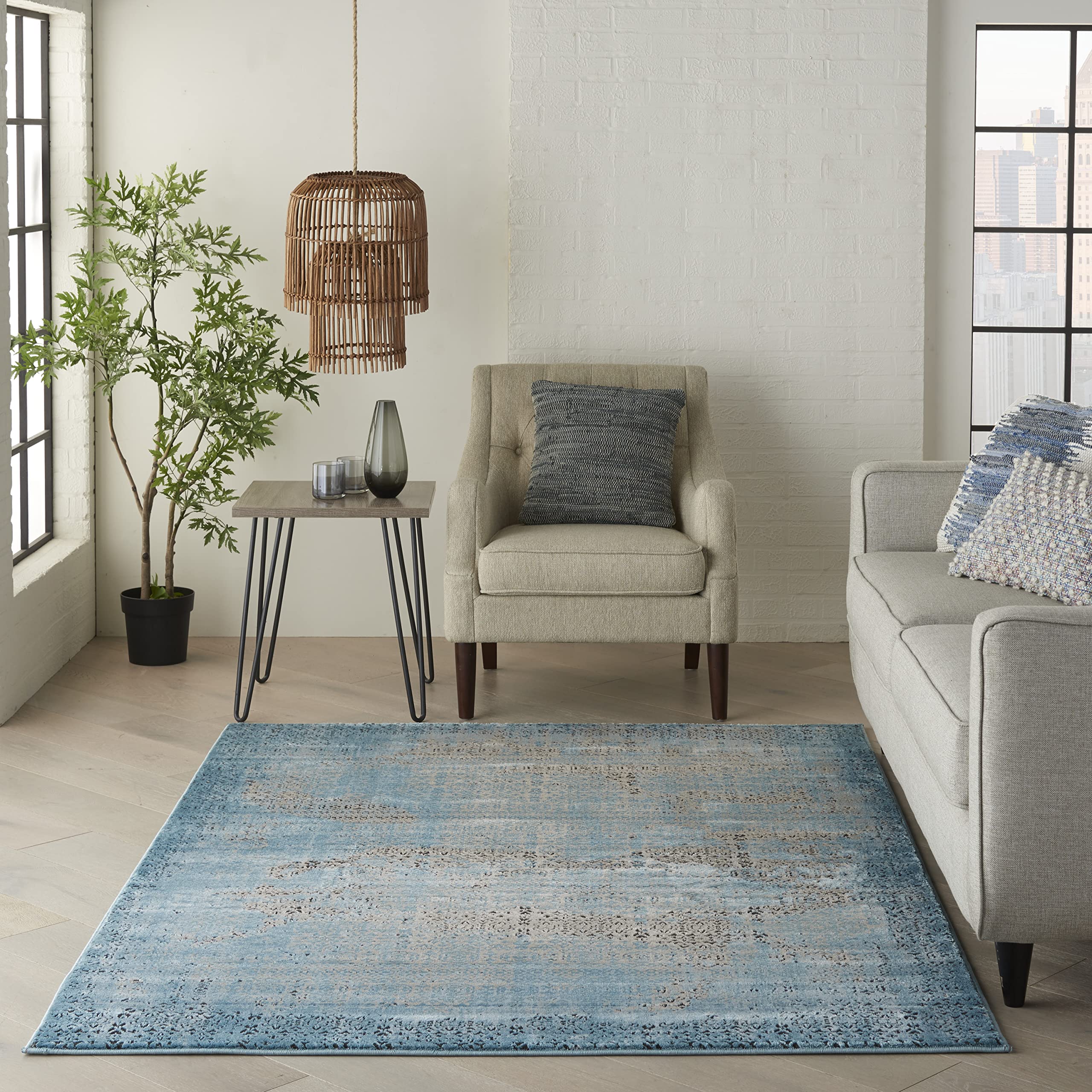 Nourison Karma Vintage Damask Blue 5'3