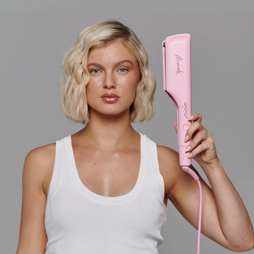 Mermade Hair Pink Double Waver - Professional 2-in-1 Curling Iron for Beach Waves & Loose Curls | Perfect for Parties, Weddings & Everyday Styling
