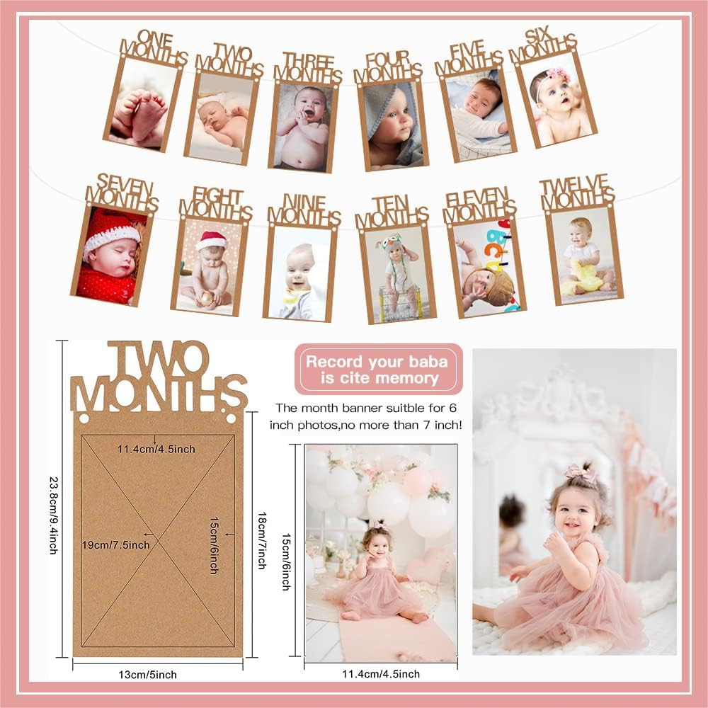 Groovy Boho First Birthday Decorations for Girls - Baby Month Photo Banner, Beige Number 1 Foil Balloon & Rainbow Cake Topper - Perfect for 1st Birthday Parties & Baby Showers