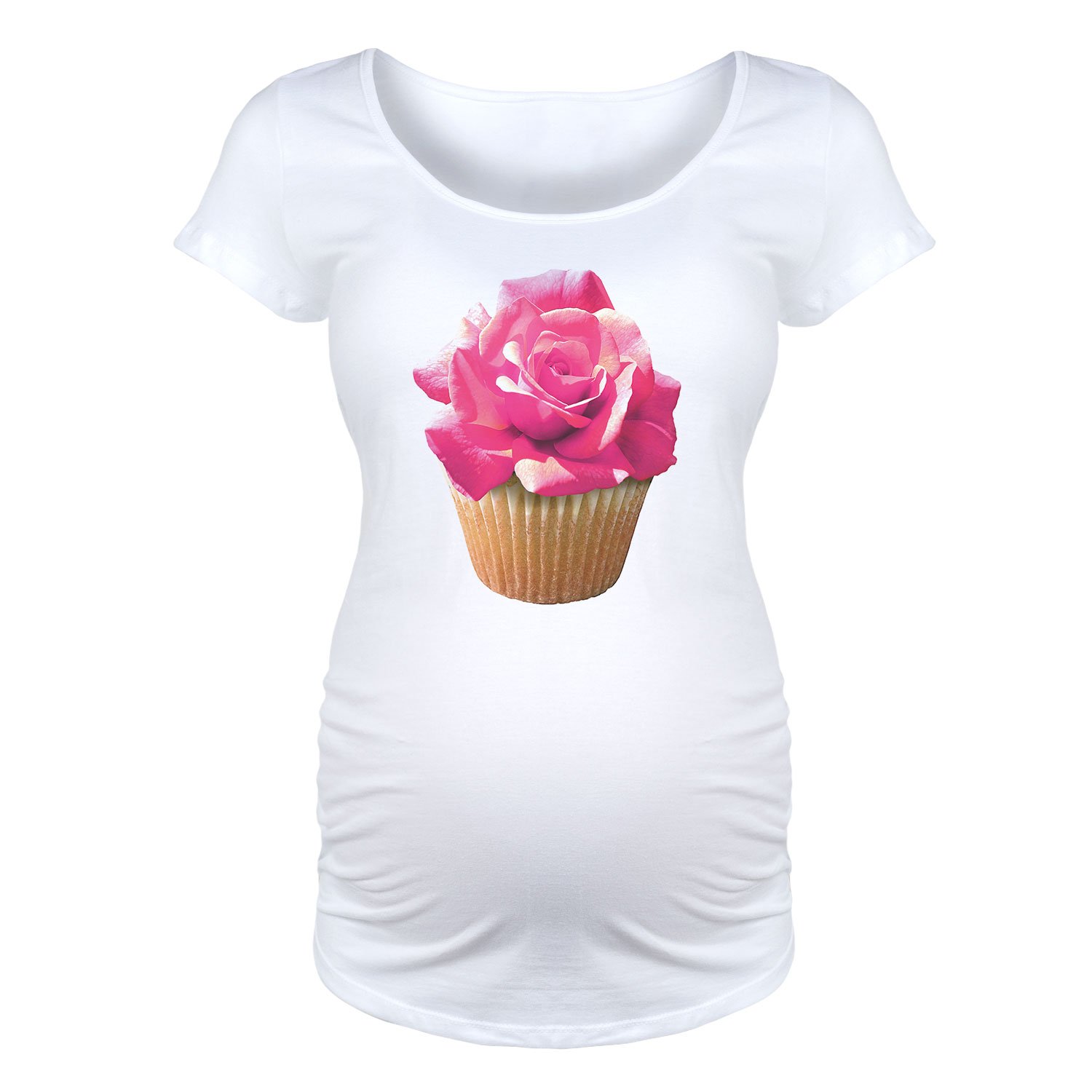 Bloom Maternity Scoop Neck T-Shirt - Floral Cupcake Print Pregnancy Top for Women | Comfortable Maternity Shirt for Everyday Wear & Baby Showers