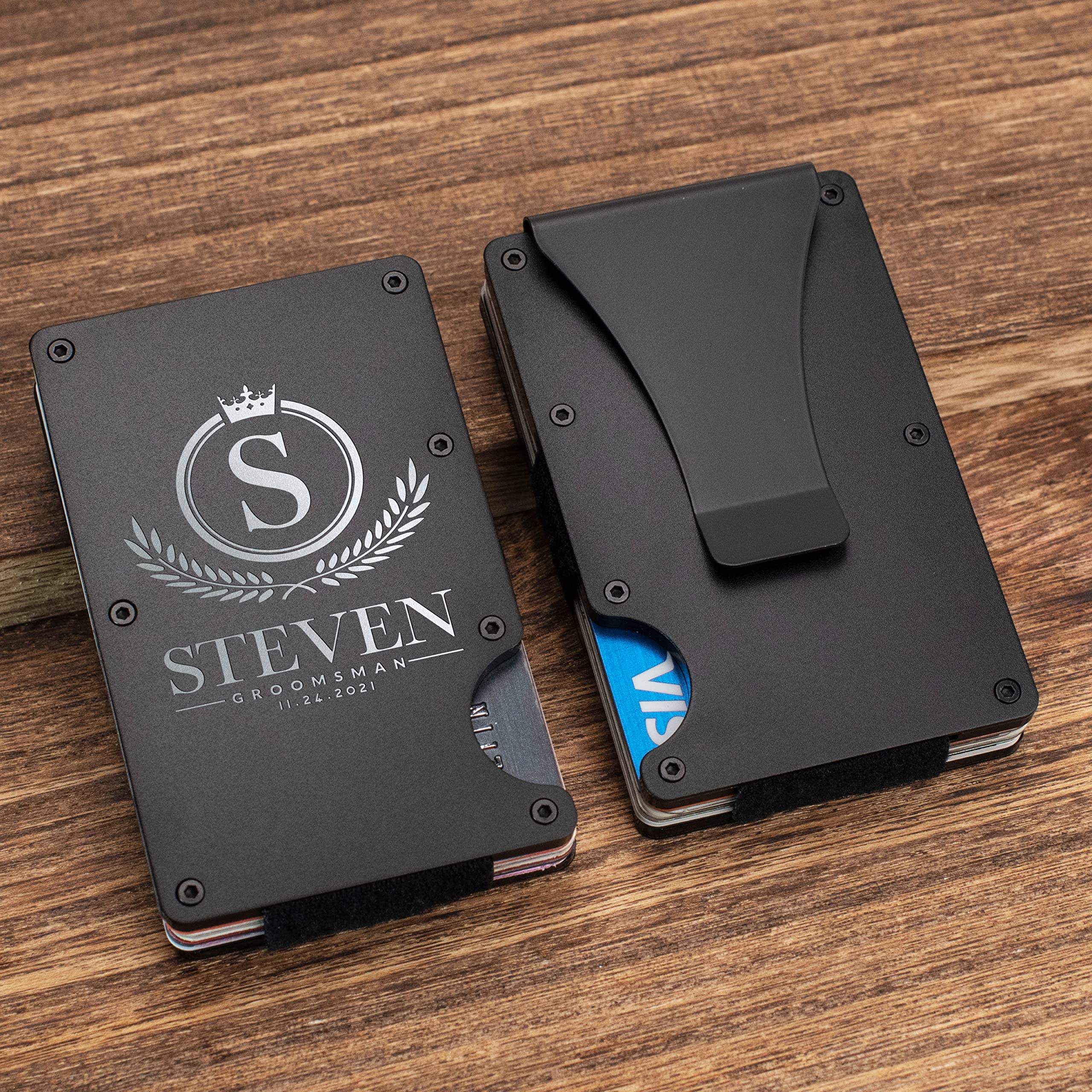 Personalized Groomsmen Gift Set of 3 - Custom Engraved Wallets for Wedding Proposal, Best Man & Groomsmen Gifts for Men - Perfect for Bachelor Party, Wedding Party & Special Occasions