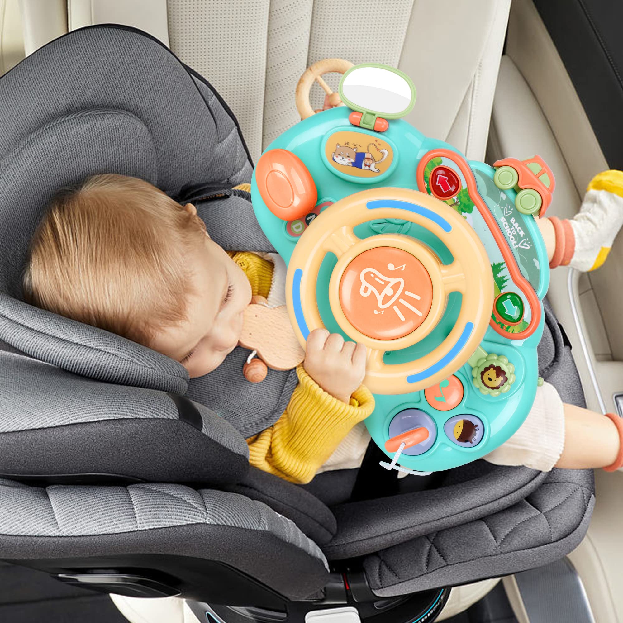 Caterbee Baby Turn and Learn Driver Steering Wheel Toy - Interactive Educational Car Toy for Toddlers 1-3 Years Old (Blue) | Pretend Play, Early Learning & Road Trip Fun