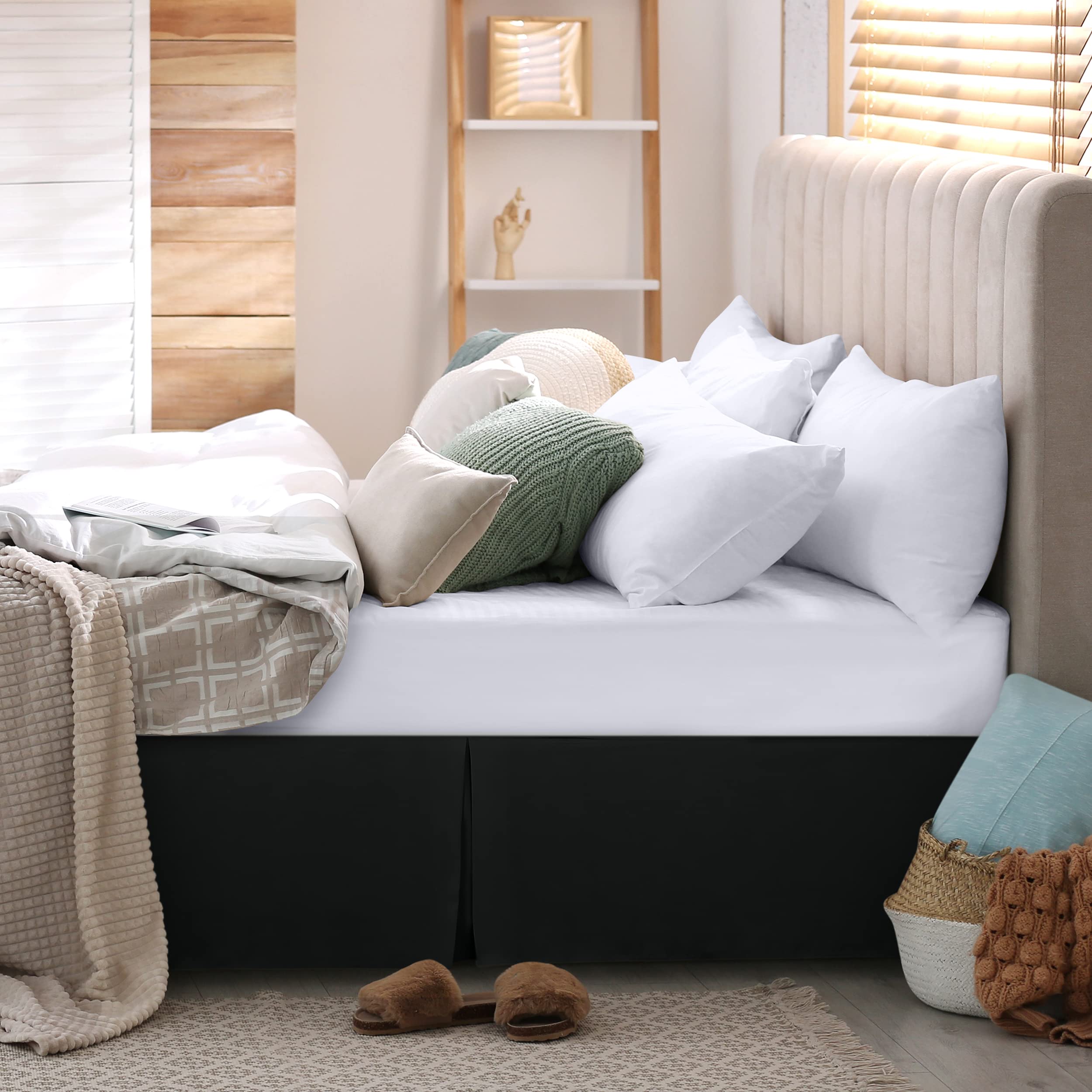 Utopia Bedding King Size Bed Skirt - Soft Quadruple Pleated Ruffle Design with 16 Inch Tailored Drop - Premium Hotel Quality, Shrink & Fade Resistant - Perfect for Master Bedrooms & Guest Rooms (King, Black)