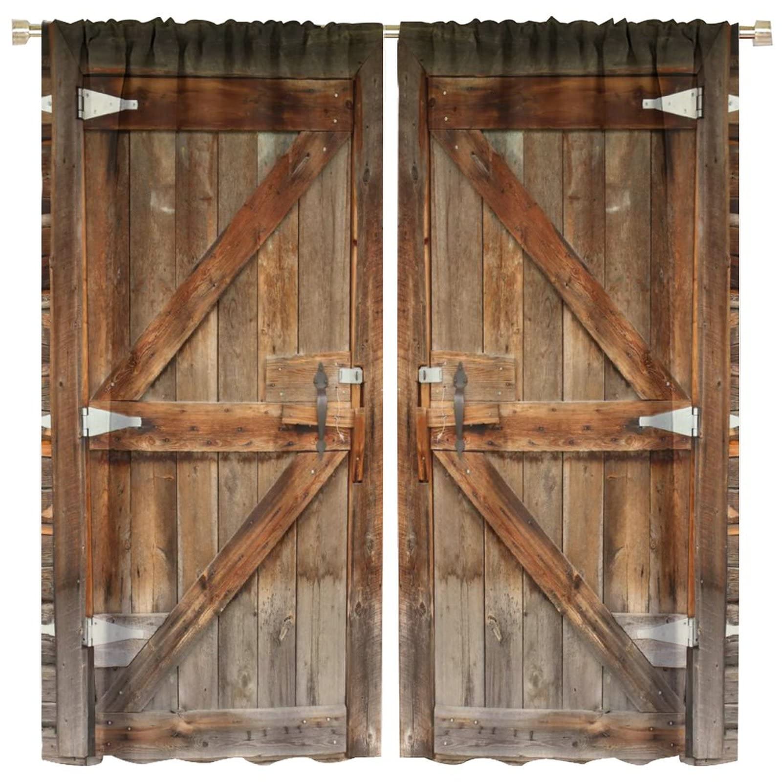 Rustic Barn Door Curtains - Farmhouse Style Rod Pocket Window Drapes 84x84 Inch, Blackout Curtains for Living Room & Bedroom (Boys' Room Decor) - Perfect for Home, Apartment, and Dorm Room Privacy