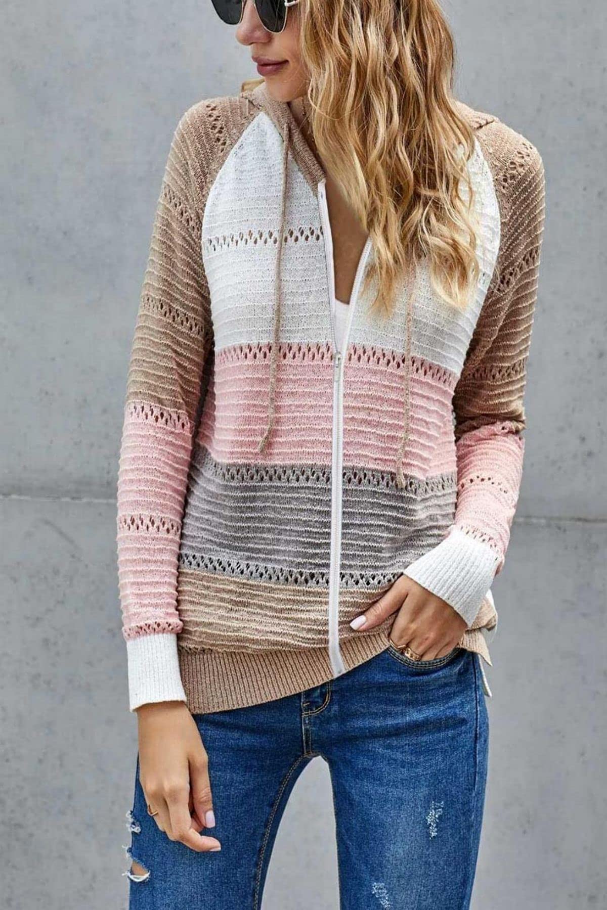 NEYOUQE Women's Long Sleeve Color Block Pullover Sweater - Striped Casual Hoodie Cardigan for Fall & Winter | Cozy Office Wear, Weekend Outfits, and Layering Essential