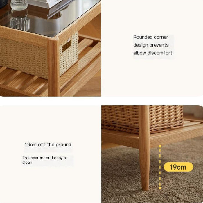 Modern Oak Solid Wood Nordic Glass Coffee Table - Minimalist Living Room Furniture for Small Spaces, Home Decor, and Cozy Gatherings