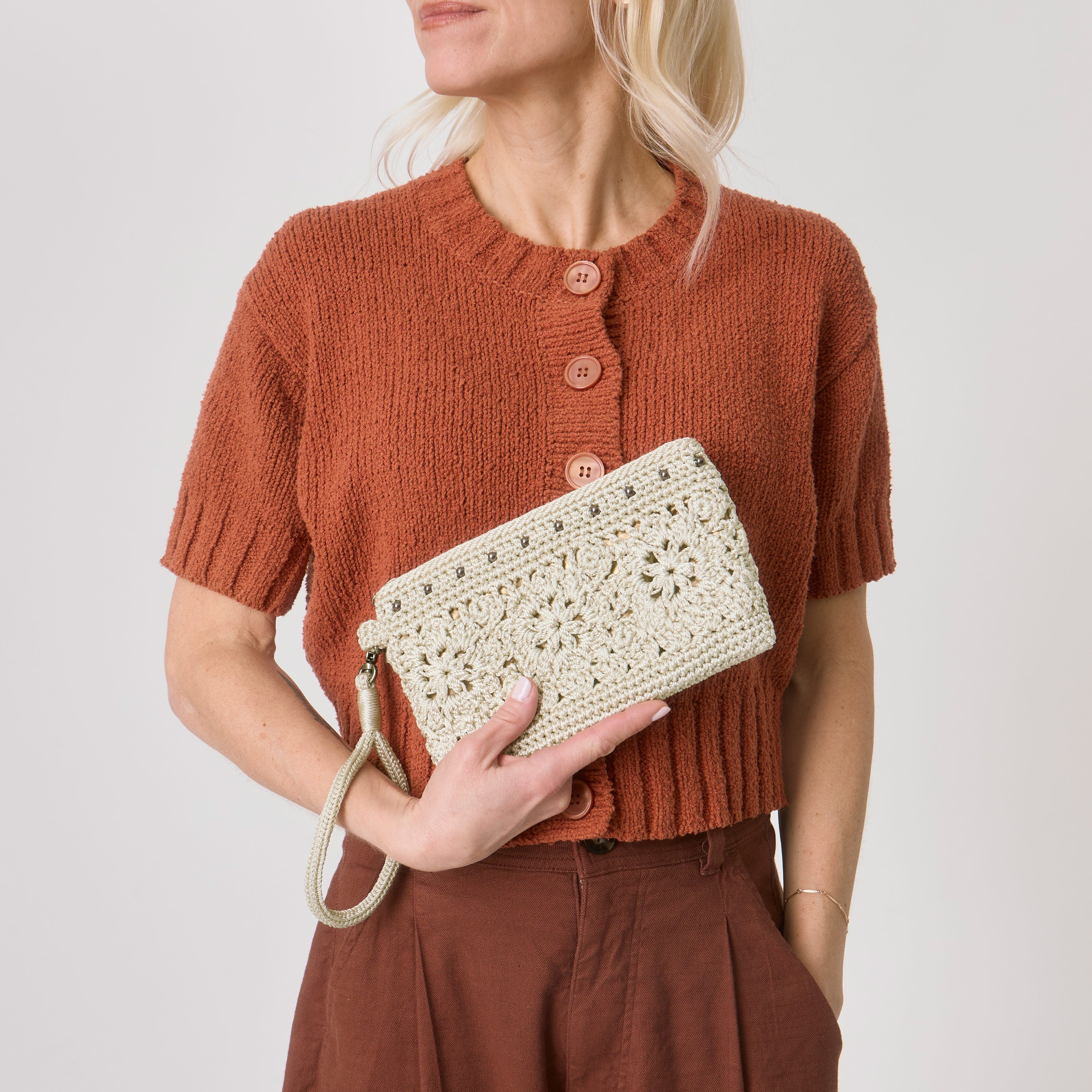 Handmade Crochet Vita Wristlet - Natural Medallion Design for Women | Perfect for Parties, Weddings & Everyday Use