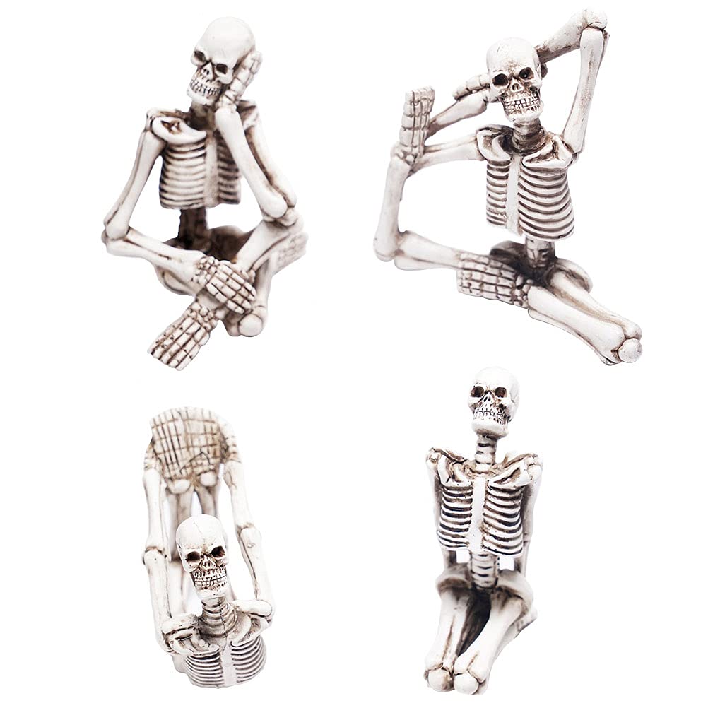 LUOZZY 4Pcs Mini Skeleton Bones Decorations - Spooky Halloween Party Supplies, Festival Desktop Ornaments for Home & Office Decor - Perfect for Halloween Parties, Classroom Activities & Themed Events