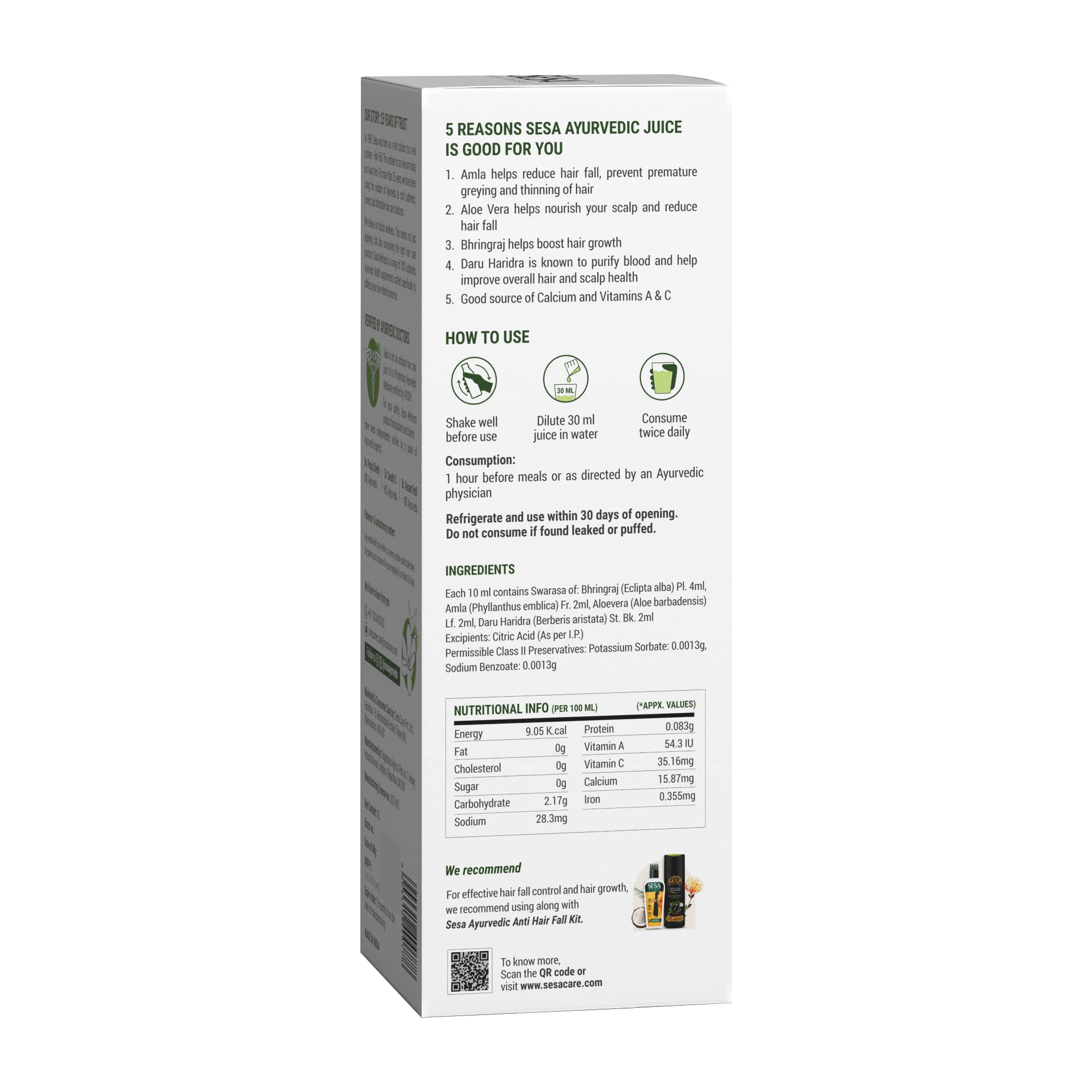 SESA Ayurvedic Hair Care Juice for Hair Growth & Hair Fall Control - Natural Bhringraj, Aloe Vera, Amla & Daru Haridra Extract - 1L Bottle (Pack of 1) - Promotes Thicker, Stronger Hair for Men & Women - Perfect for Daily Hair Care Routine & Scalp Treatment